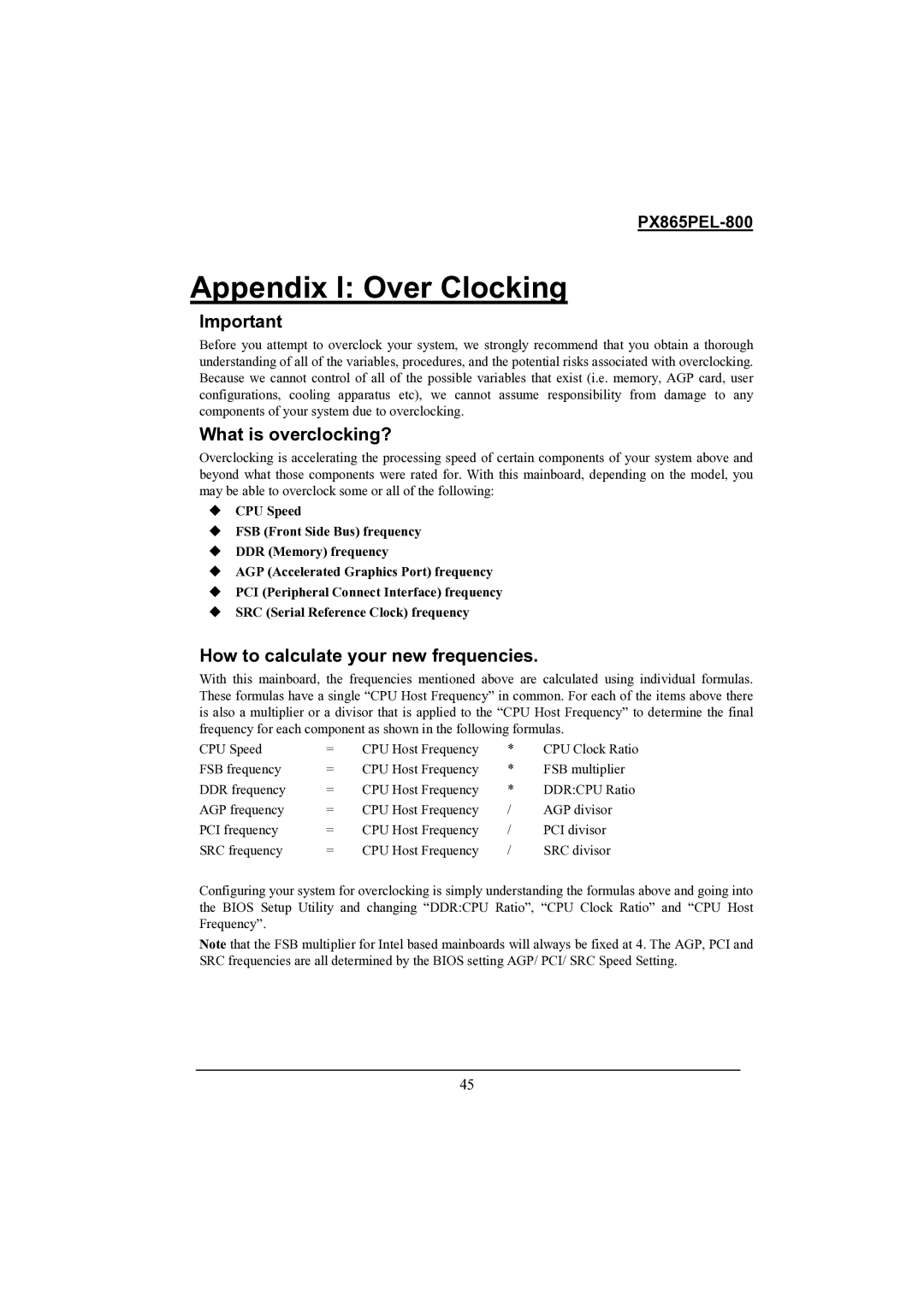 Intel PX865PEL-800 warranty Appendix I Over Clocking, What is overclocking?, How to calculate your new frequencies 