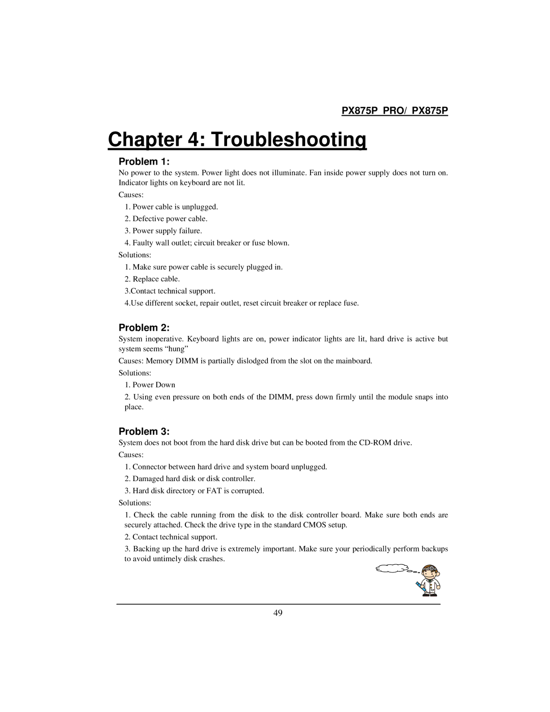 Intel PX875P warranty Troubleshooting 