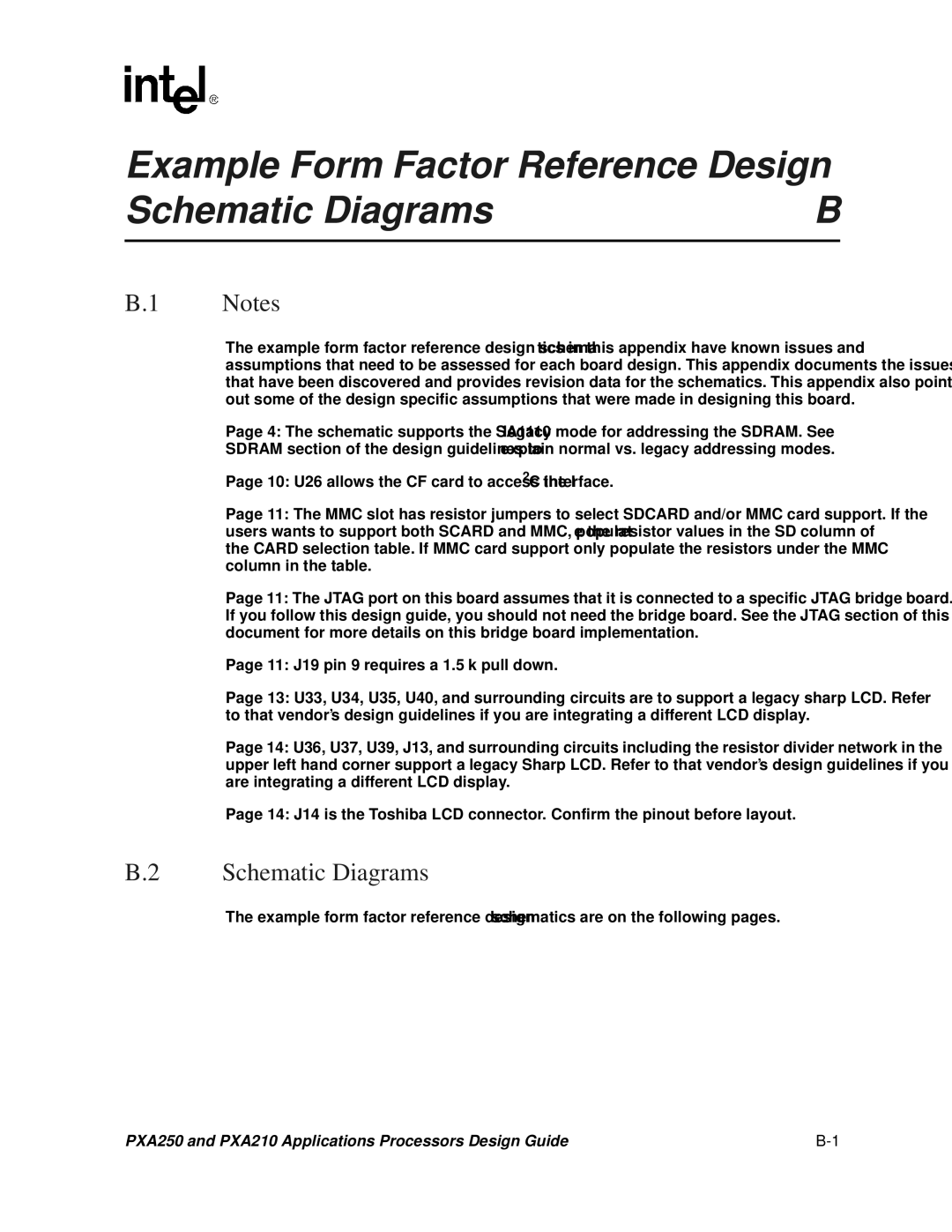 Intel PXA250 and PXA210 manual Example Form Factor Reference Design Schematic Diagrams 