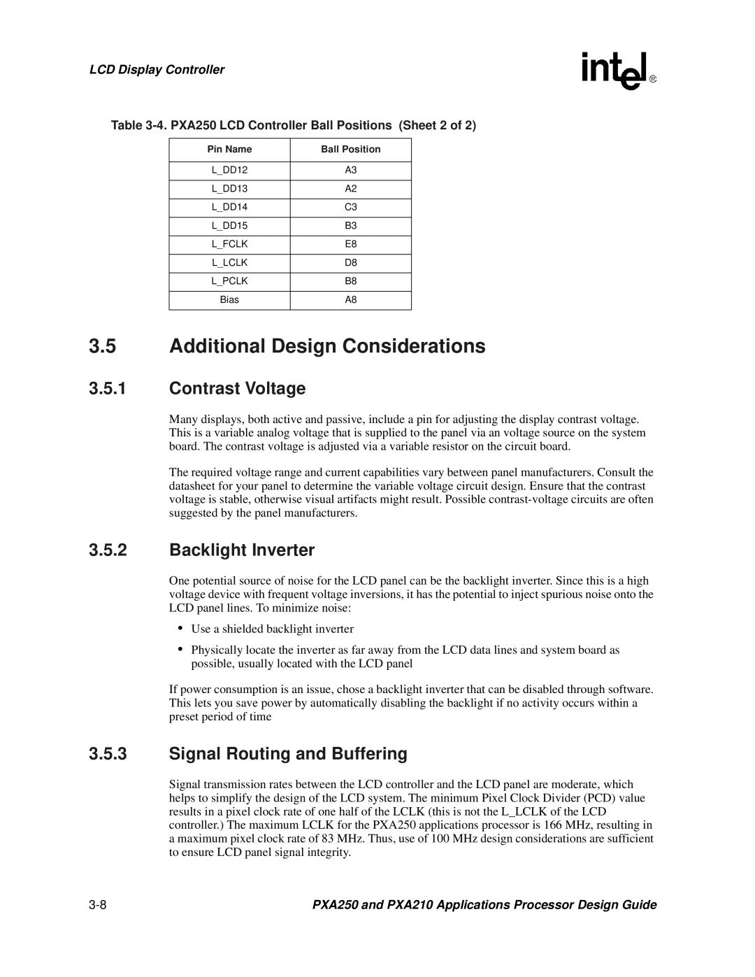 Intel PXA250 and PXA210 manual Additional Design Considerations, Contrast Voltage, Backlight Inverter 