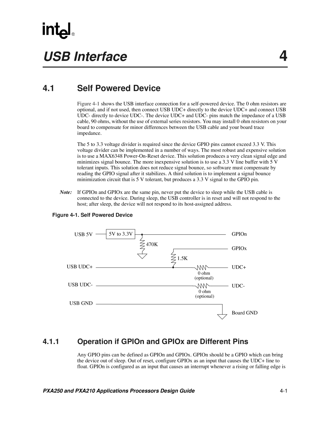 Intel PXA250 and PXA210 manual USB Interface, Self Powered Device, Operation if GPIOn and GPIOx are Different Pins 