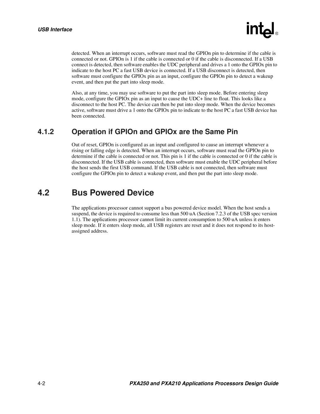 Intel PXA250 and PXA210 manual Bus Powered Device, Operation if GPIOn and GPIOx are the Same Pin 