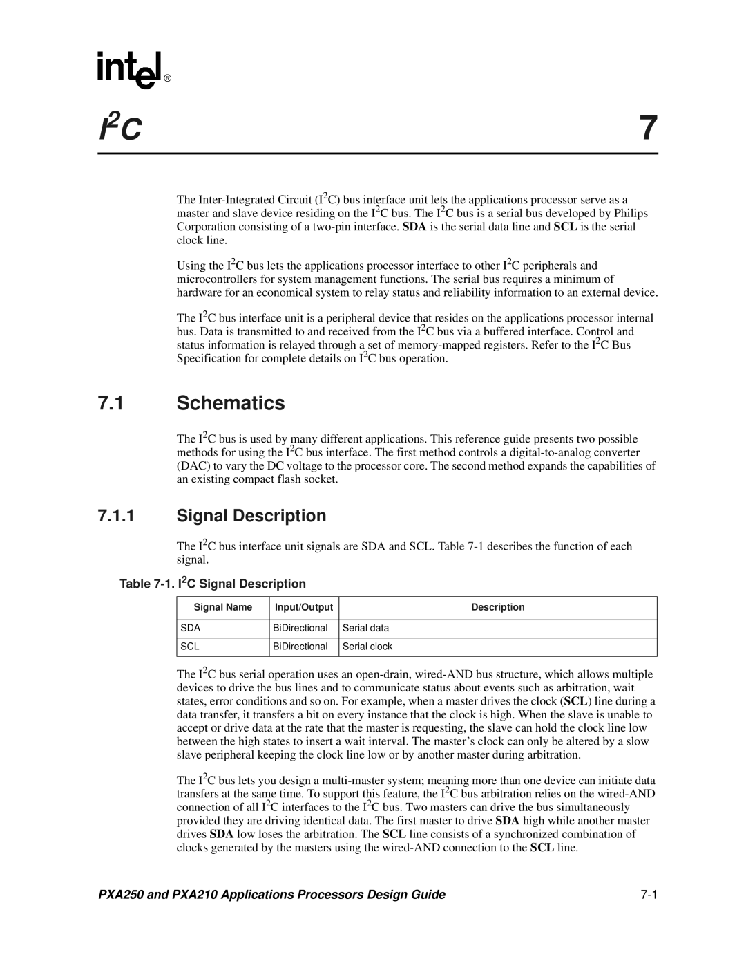 Intel PXA250 and PXA210 manual I2C Signal Description 