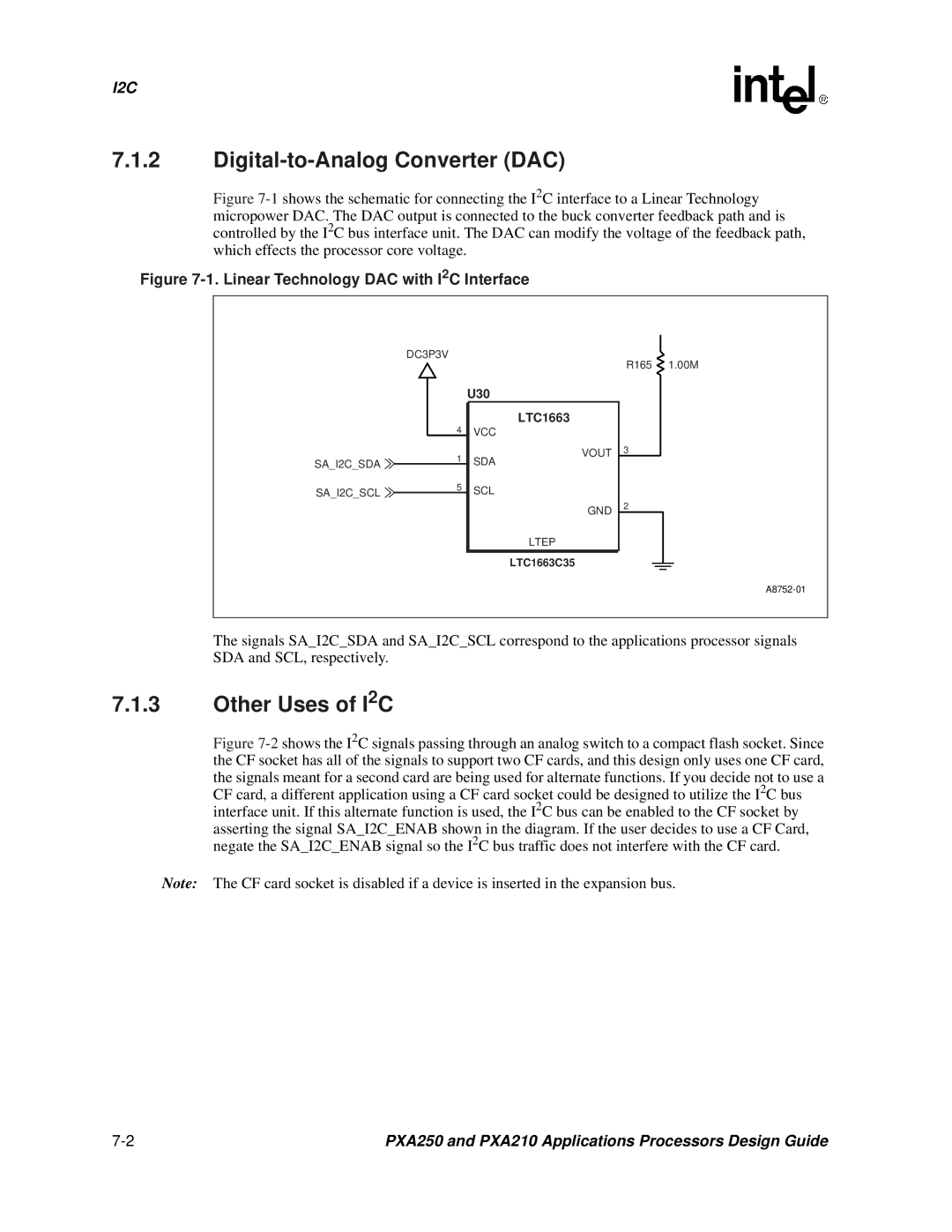 Intel PXA250 and PXA210 manual Digital-to-Analog Converter DAC, Other Uses of I2C 