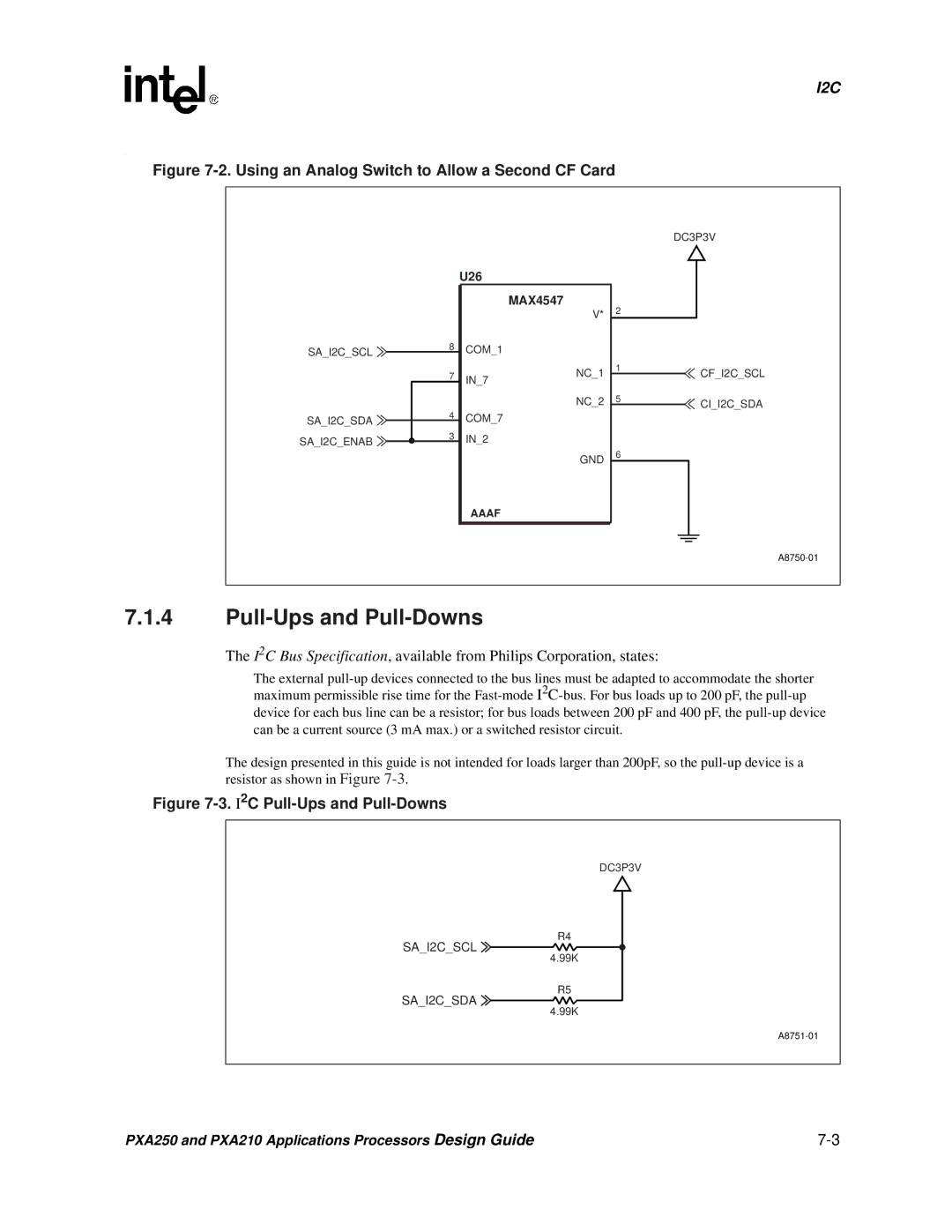 Intel PXA250 and PXA210 manual Pull-Ups and Pull-Downs, Using an Analog Switch to Allow a Second CF Card 