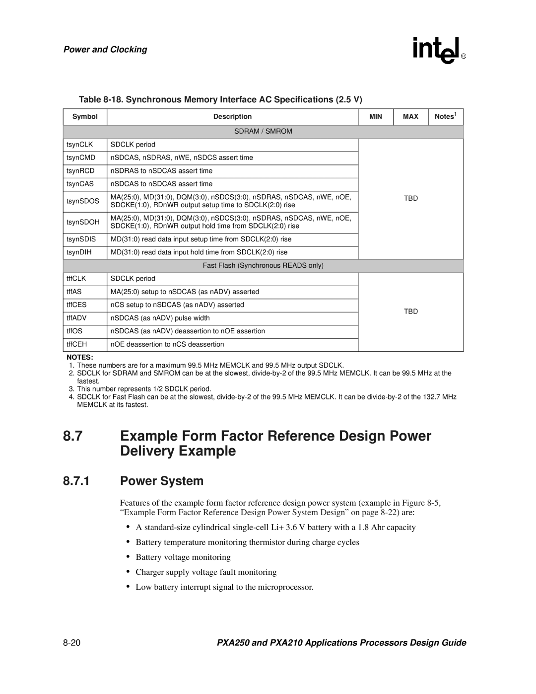 Intel PXA250 and PXA210 manual Example Form Factor Reference Design Power Delivery Example, Power System 