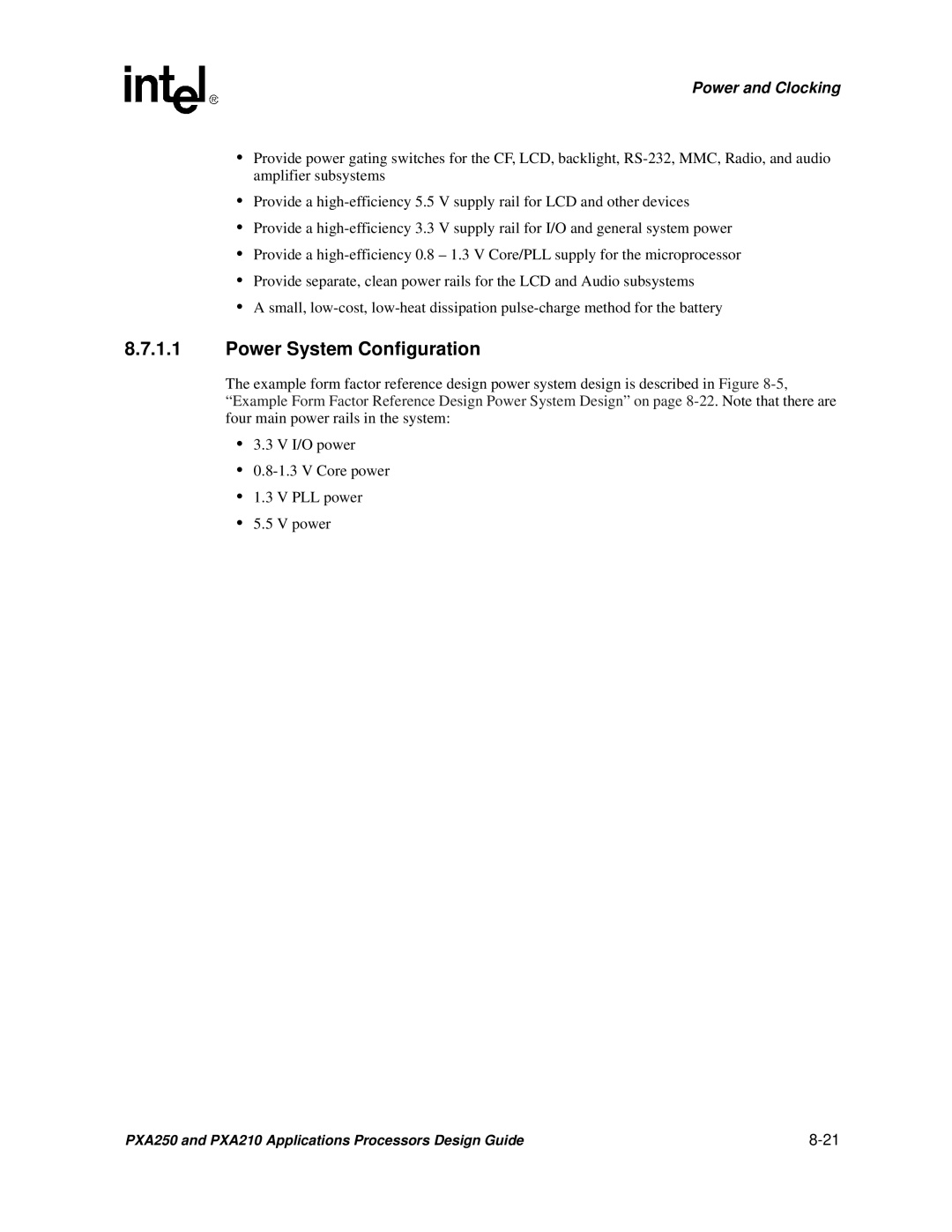 Intel PXA250 and PXA210 manual Power System Configuration 