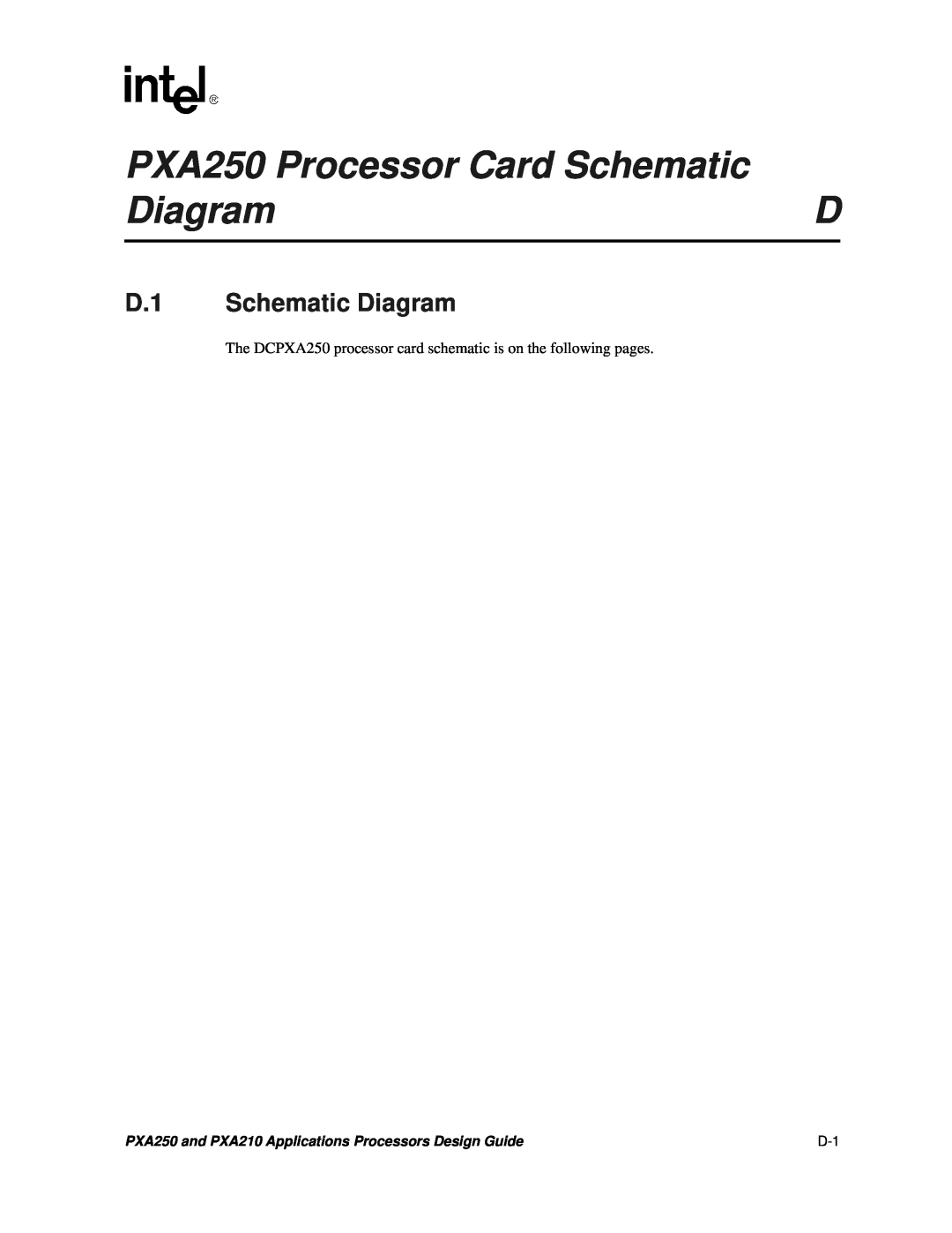 Intel PXA250 and PXA210 manual PXA250 Processor Card Schematic, D.1 Schematic Diagram 