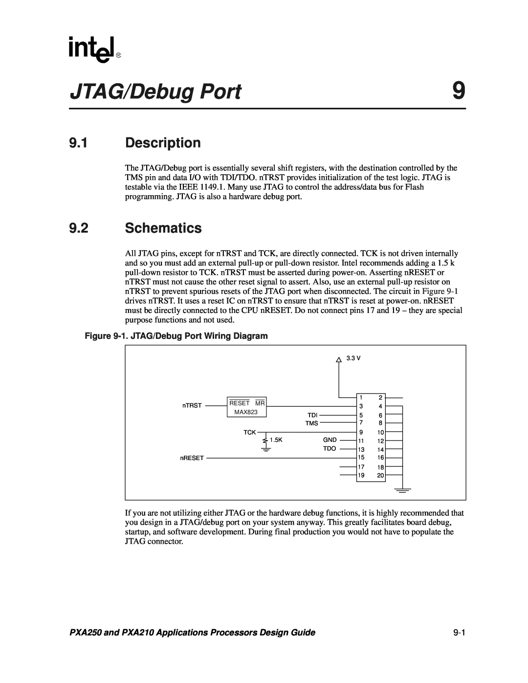 Intel PXA250 and PXA210 manual Description, Schematics, 1. JTAG/Debug Port Wiring Diagram 