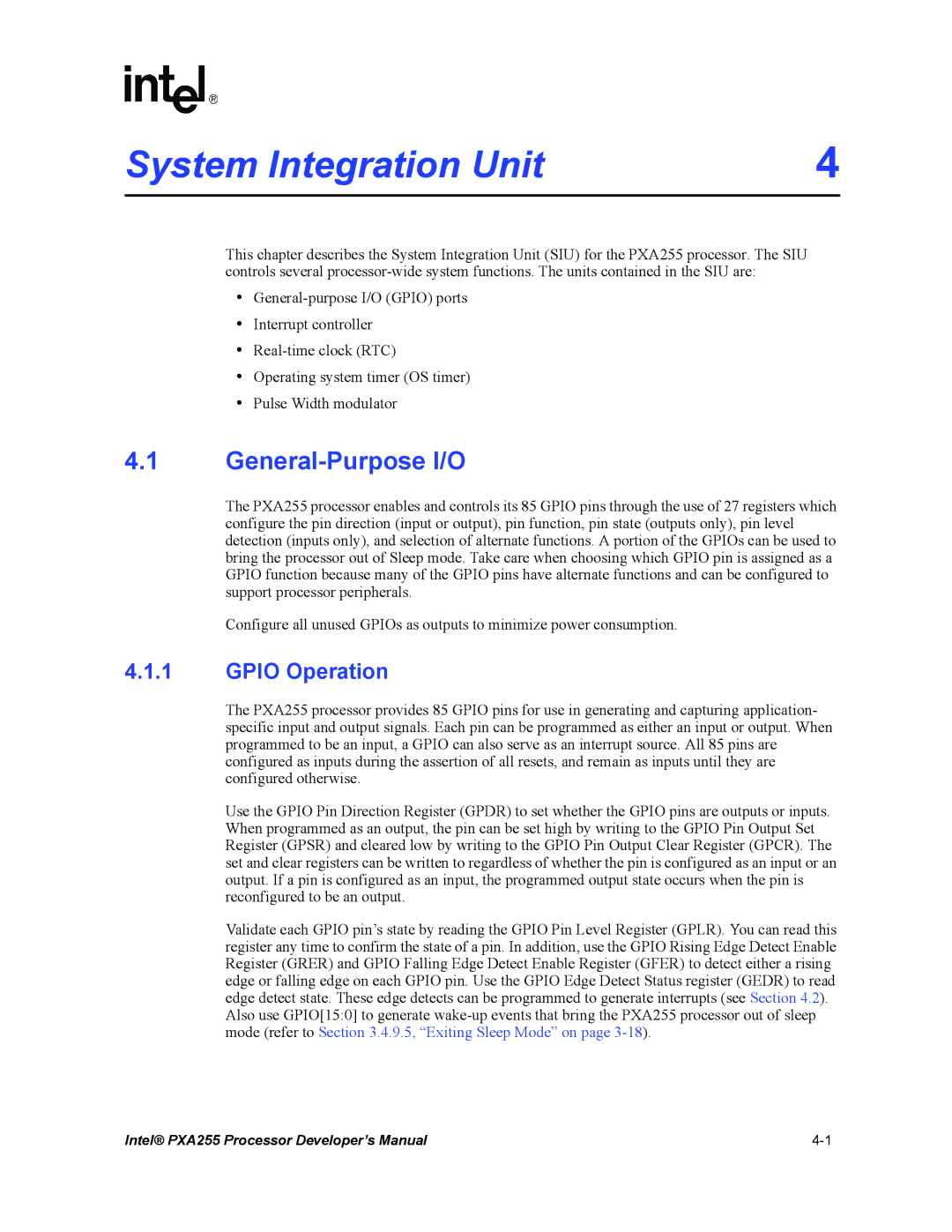 Intel PXA255 manual General-Purpose I/O, Gpio Operation 