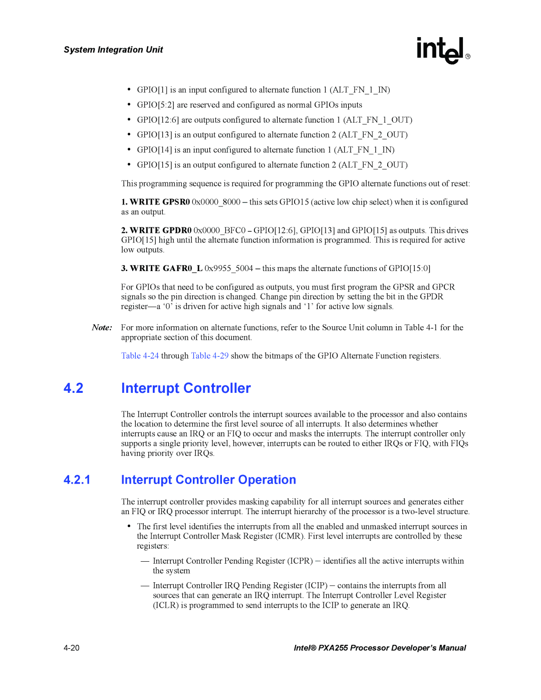 Intel PXA255 manual Interrupt Controller Operation 