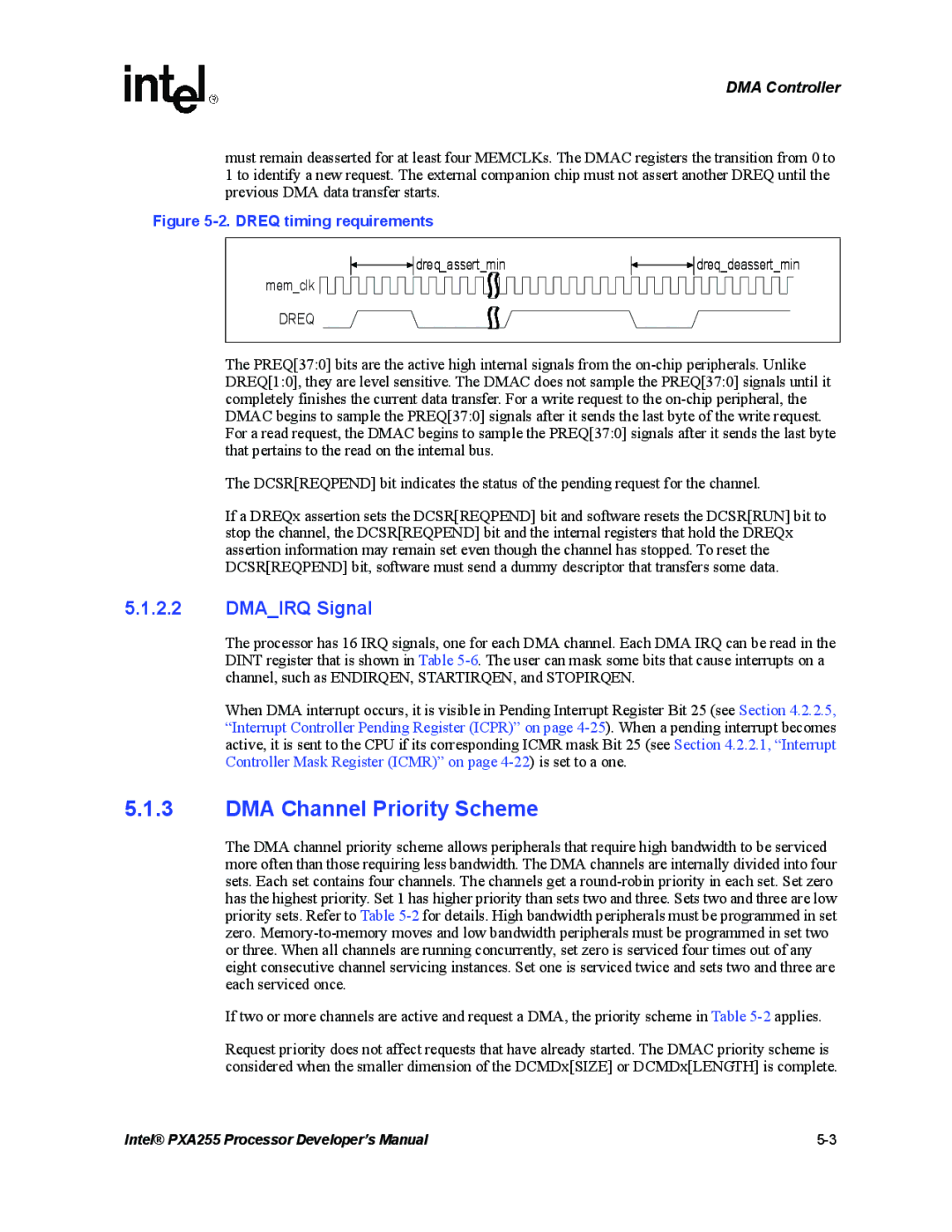 Intel PXA255 manual DMA Channel Priority Scheme, Dmairq Signal 