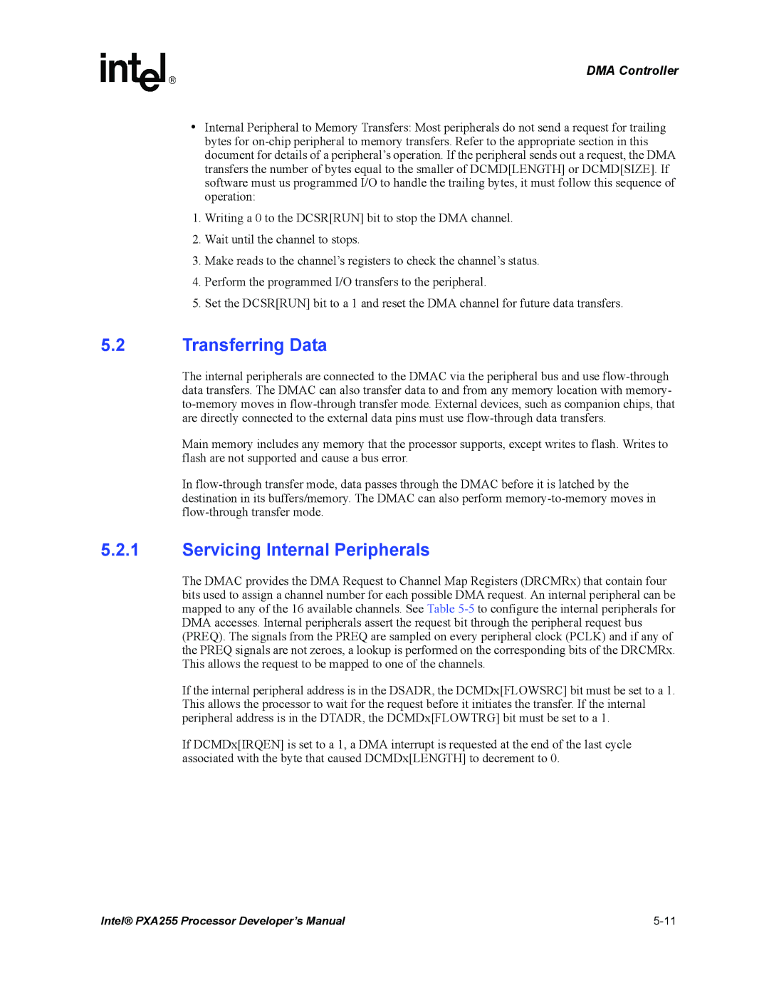 Intel PXA255 manual Transferring Data, Servicing Internal Peripherals 