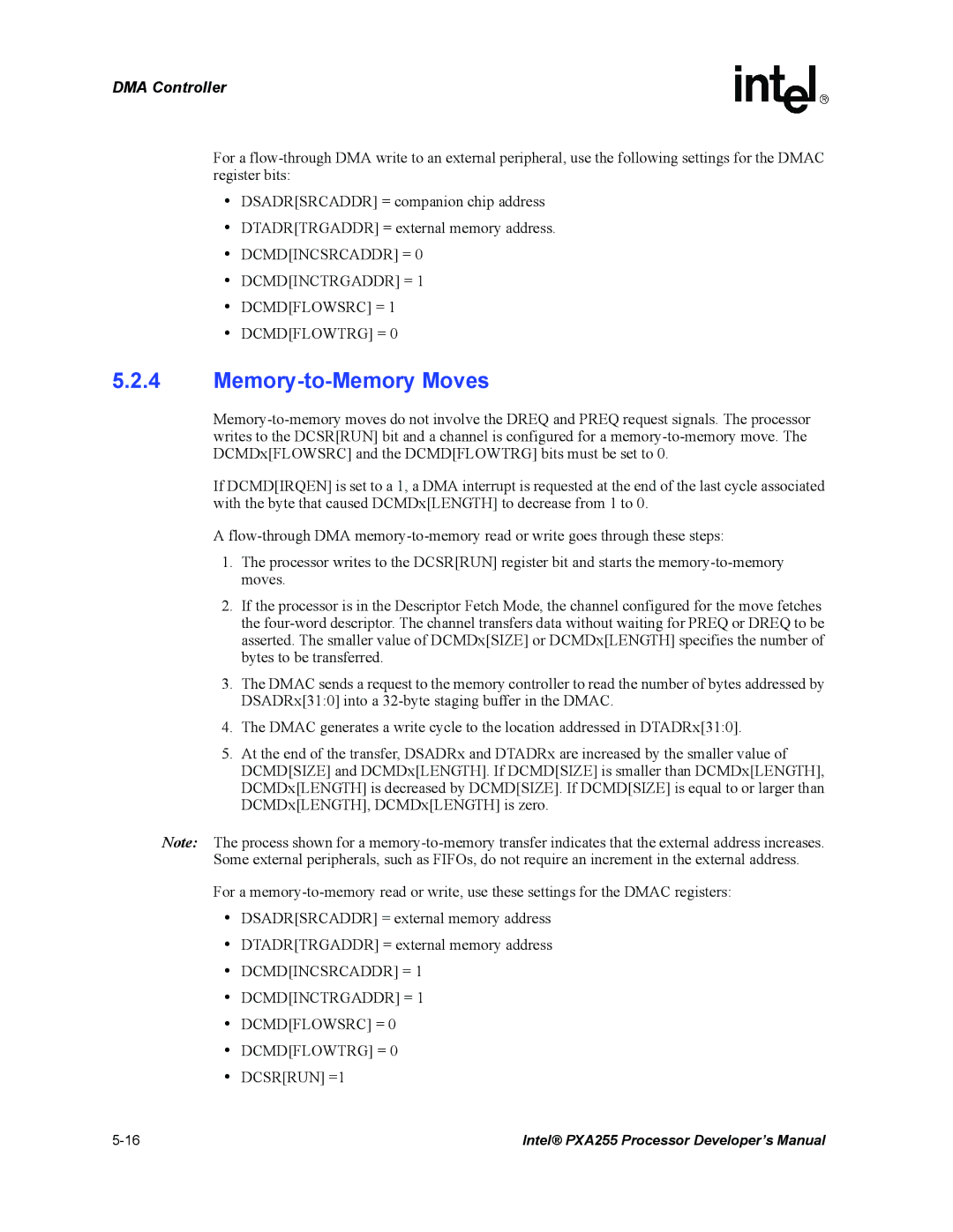 Intel PXA255 manual Memory-to-Memory Moves 