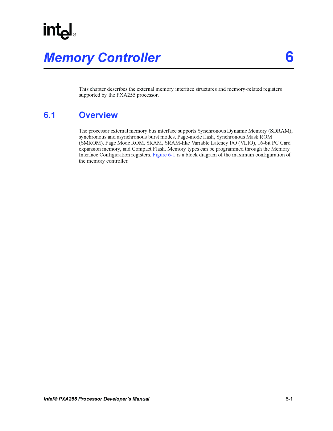 Intel PXA255 manual Memory Controller 