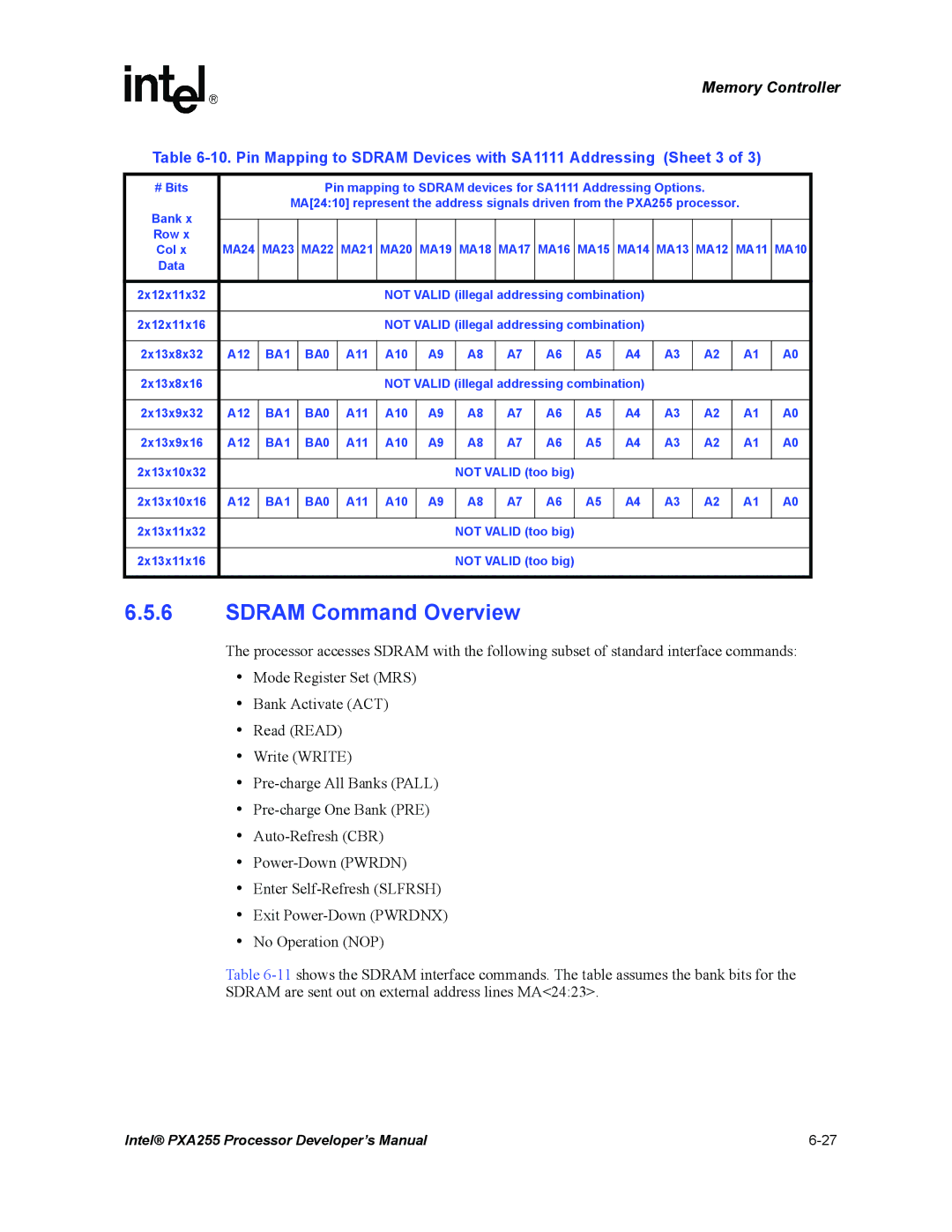 Intel PXA255 manual Sdram Command Overview, A12 