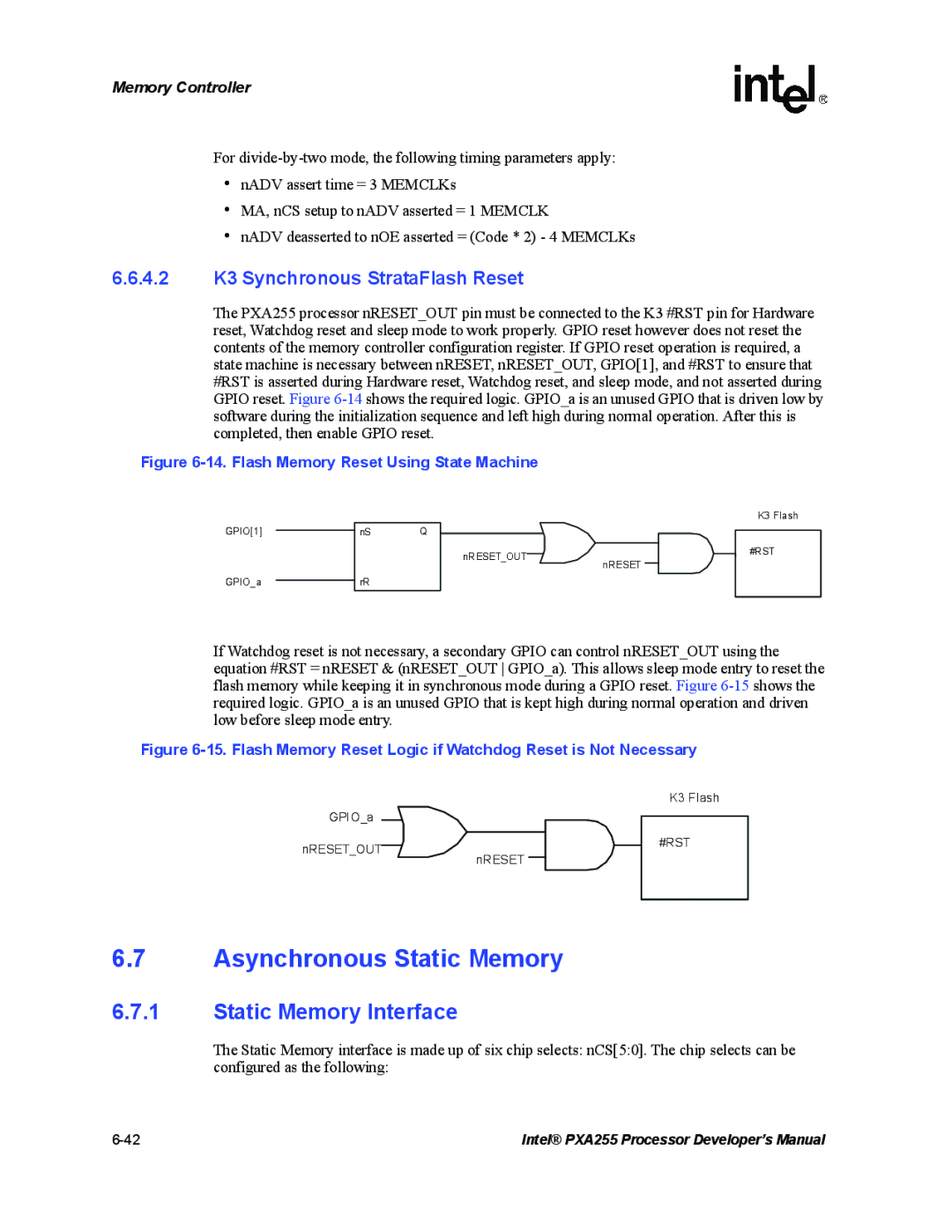 Intel PXA255 manual Asynchronous Static Memory, Static Memory Interface, 4.2 K3 Synchronous StrataFlash Reset 