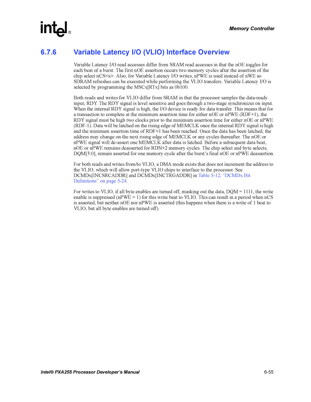 Intel PXA255 manual Variable Latency I/O Vlio Interface Overview 