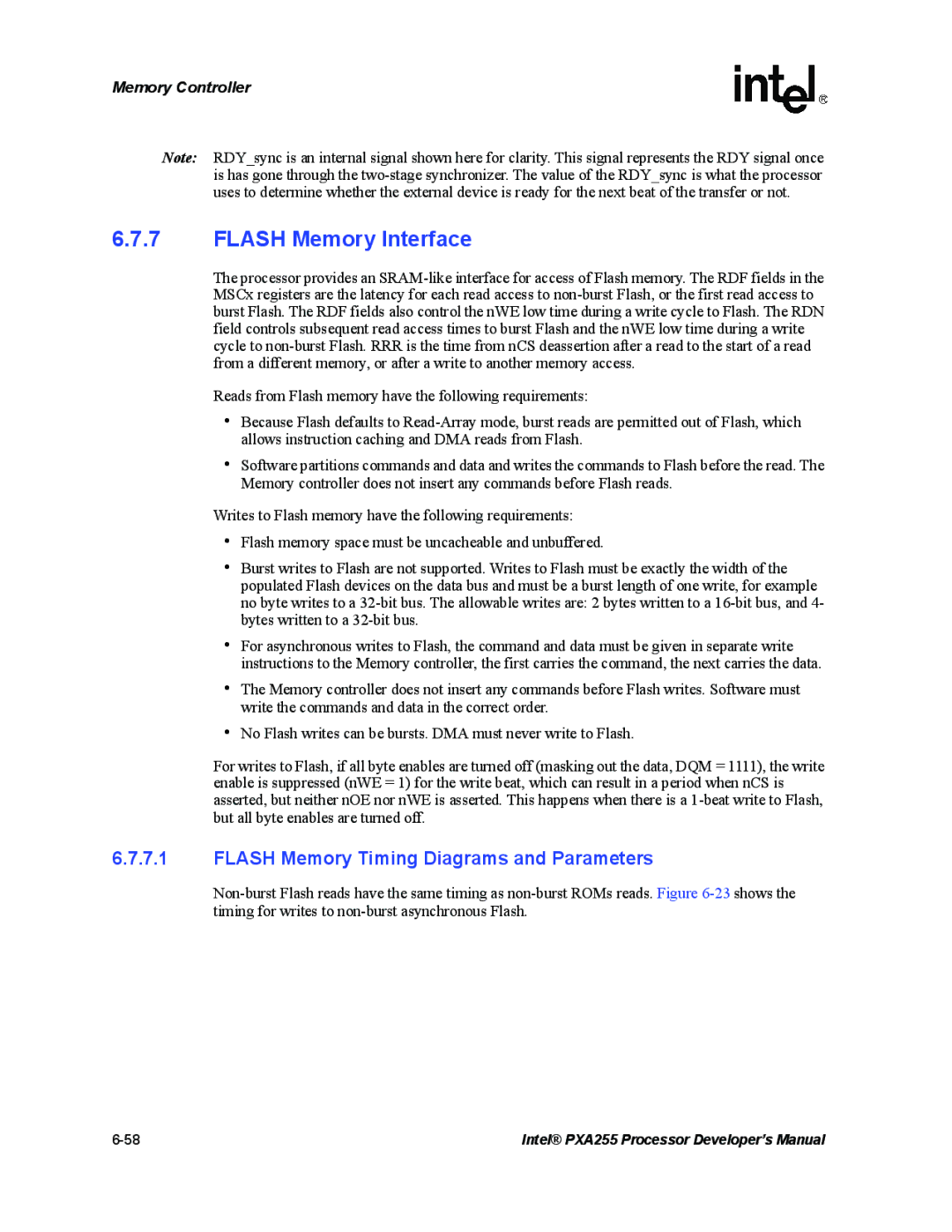 Intel PXA255 manual Flash Memory Interface, Flash Memory Timing Diagrams and Parameters 