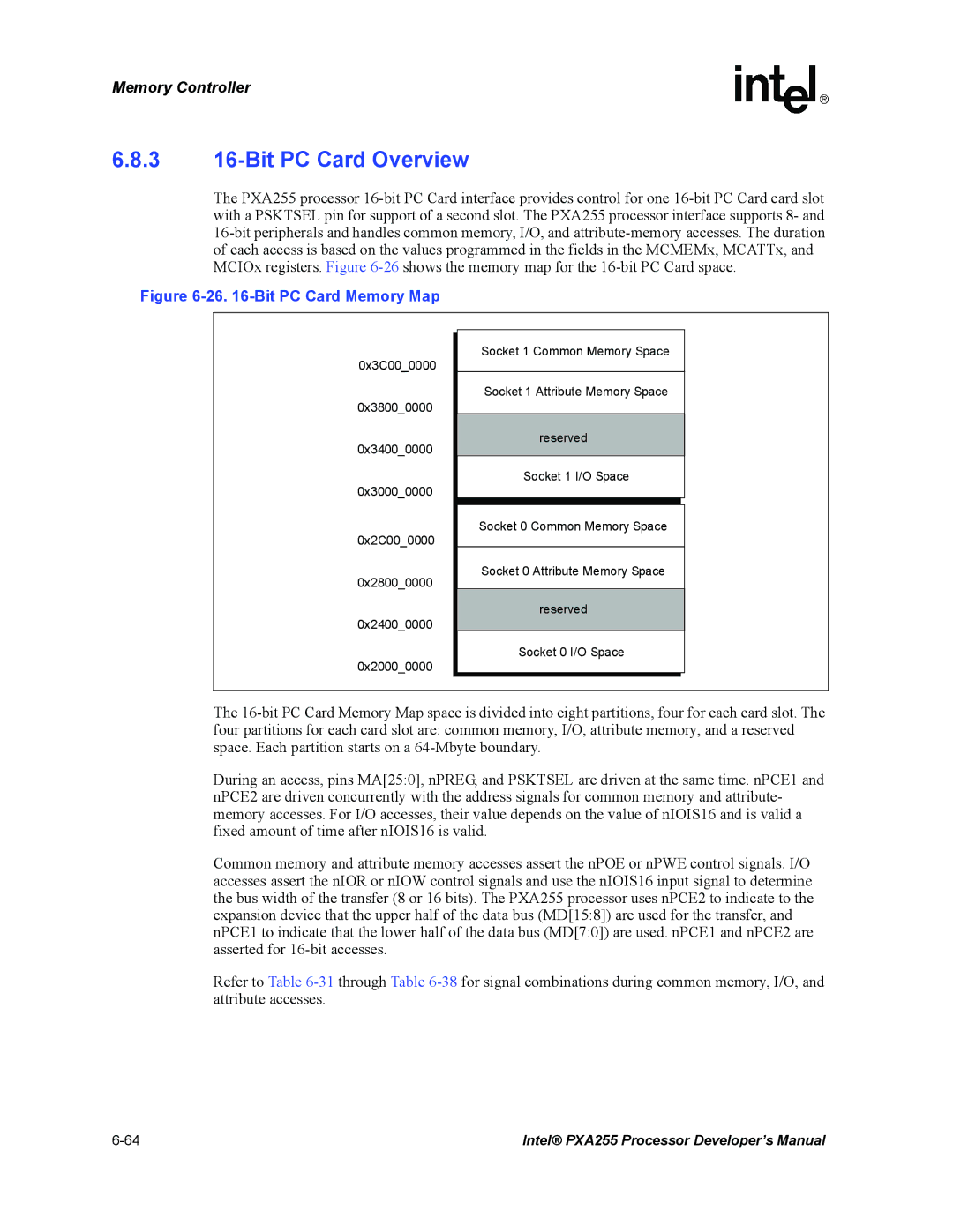 Intel PXA255 manual 3 16-Bit PC Card Overview, Bit PC Card Memory Map 