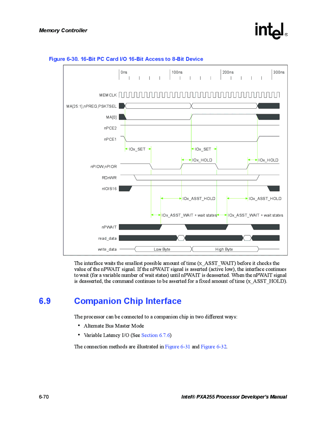 Intel PXA255 manual Companion Chip Interface, Bit PC Card I/O 16-Bit Access to 8-Bit Device 