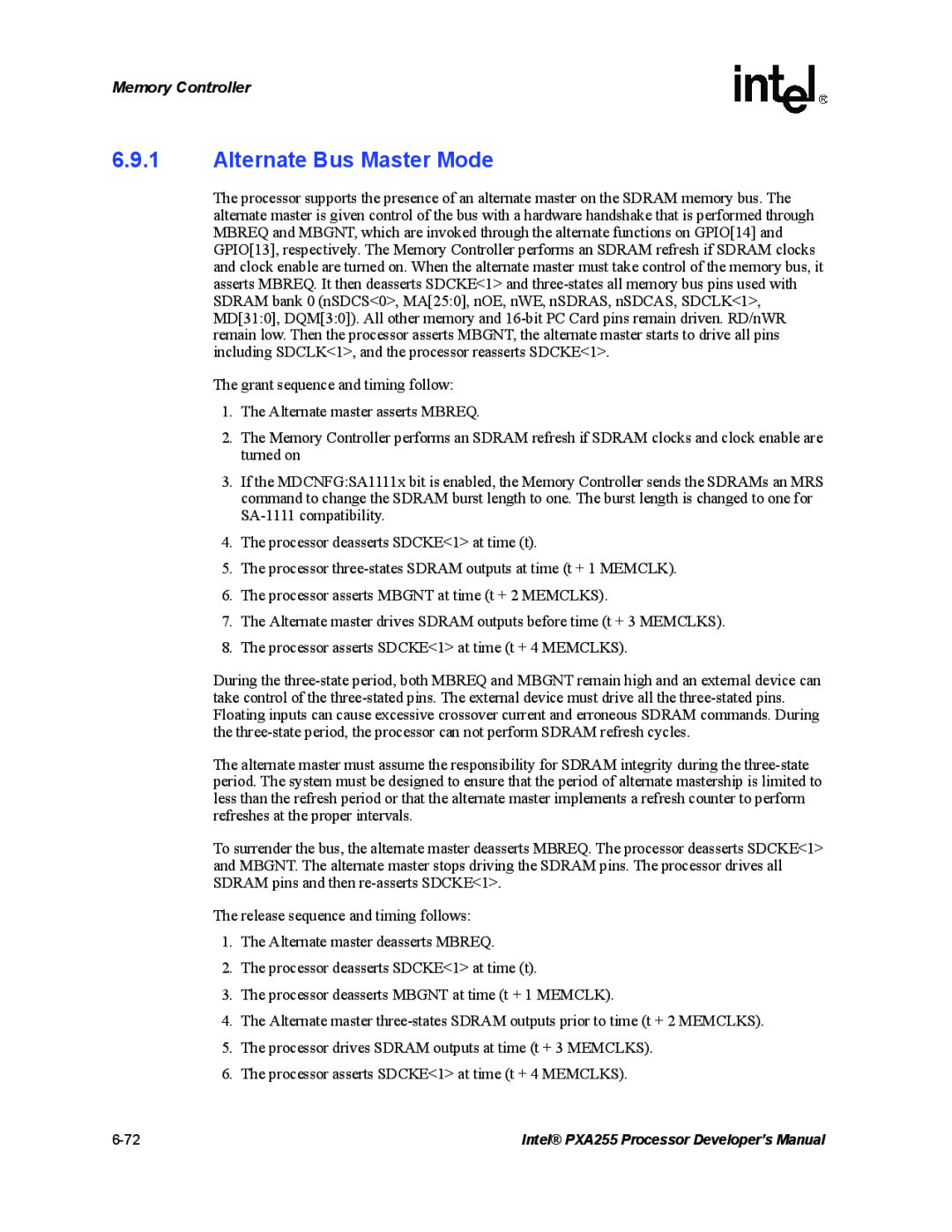 Intel PXA255 manual Alternate Bus Master Mode 