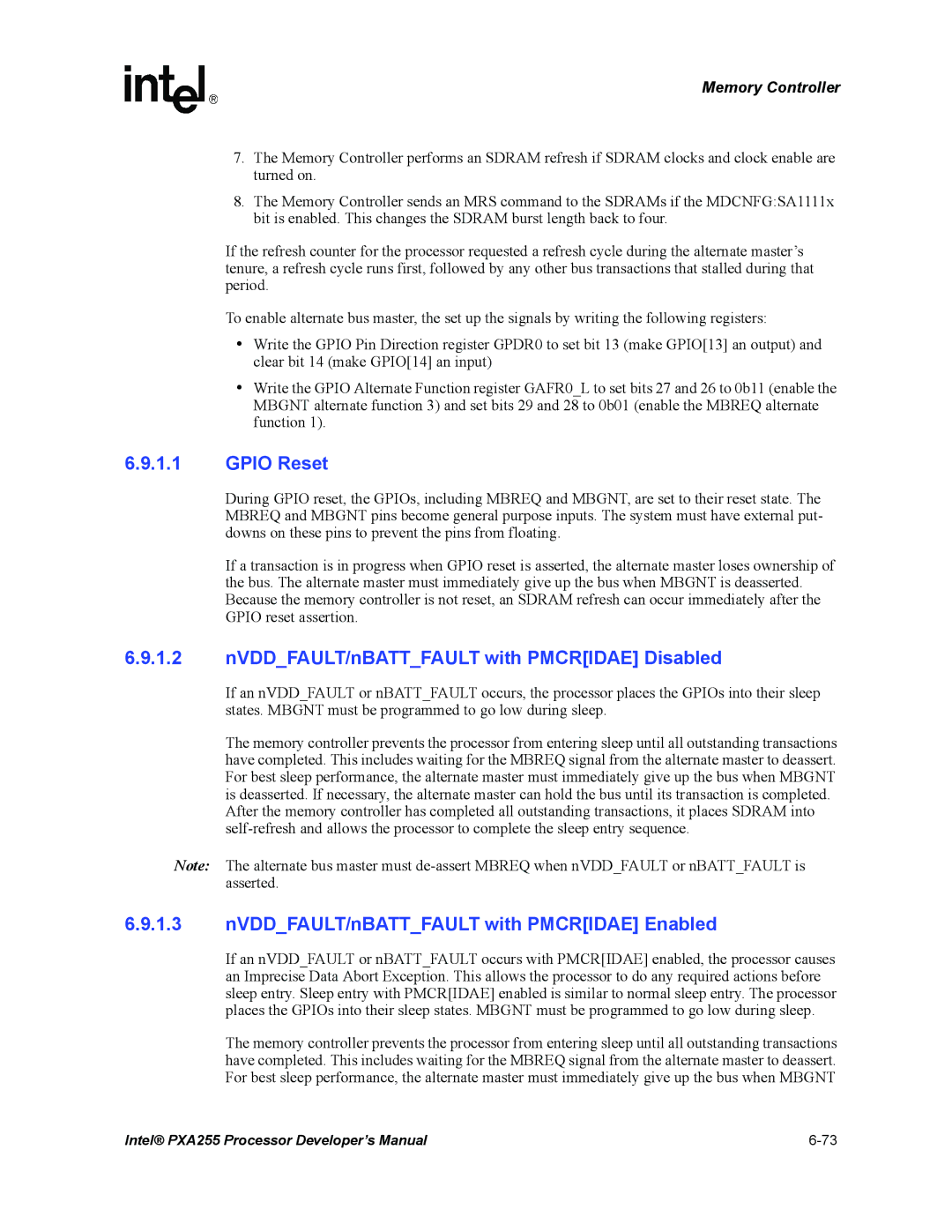 Intel PXA255 manual Gpio Reset, NVDDFAULT/nBATTFAULT with Pmcridae Disabled, NVDDFAULT/nBATTFAULT with Pmcridae Enabled 