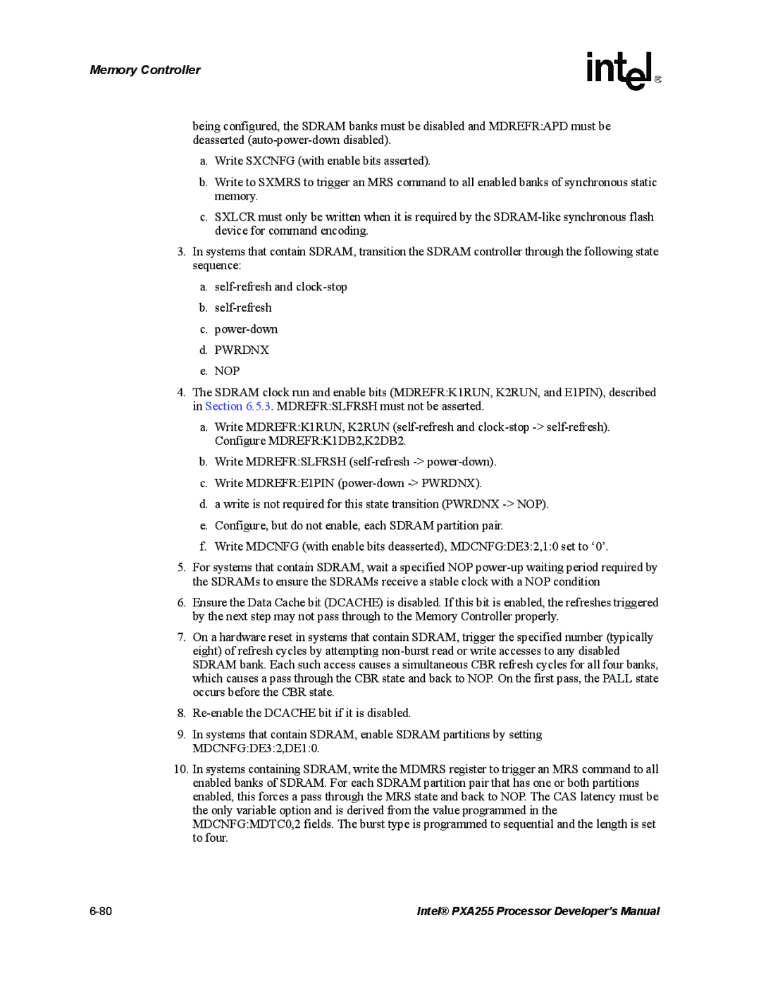 Intel PXA255 manual Memory Controller 