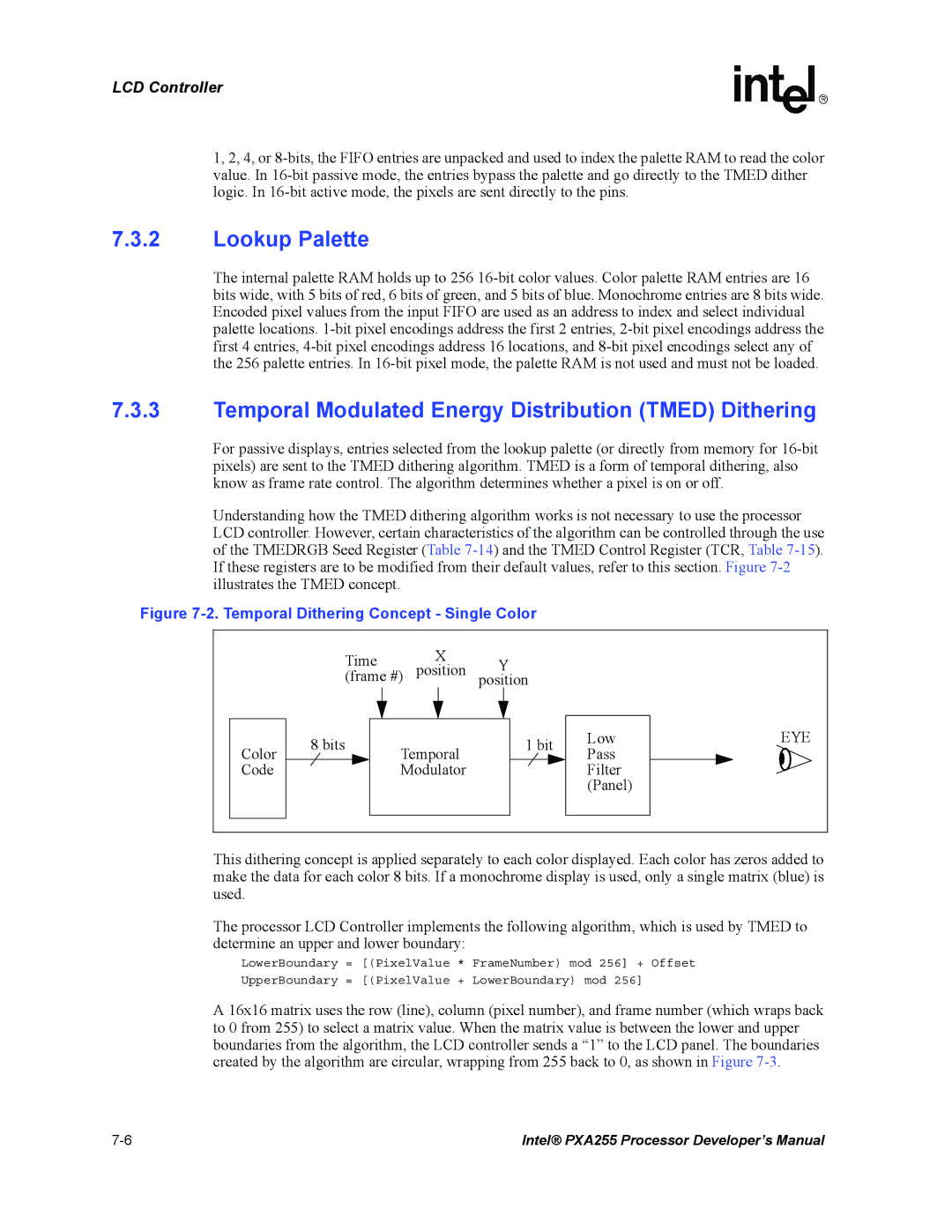 Intel PXA255 manual Lookup Palette, Temporal Modulated Energy Distribution Tmed Dithering 