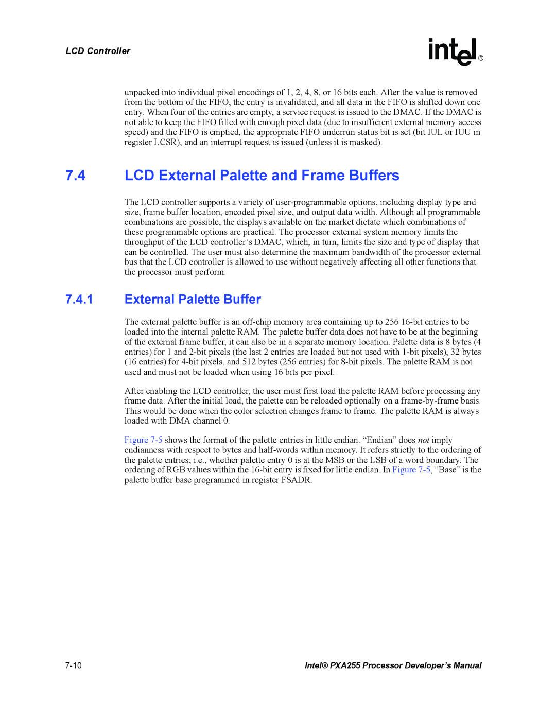 Intel PXA255 manual LCD External Palette and Frame Buffers, External Palette Buffer 