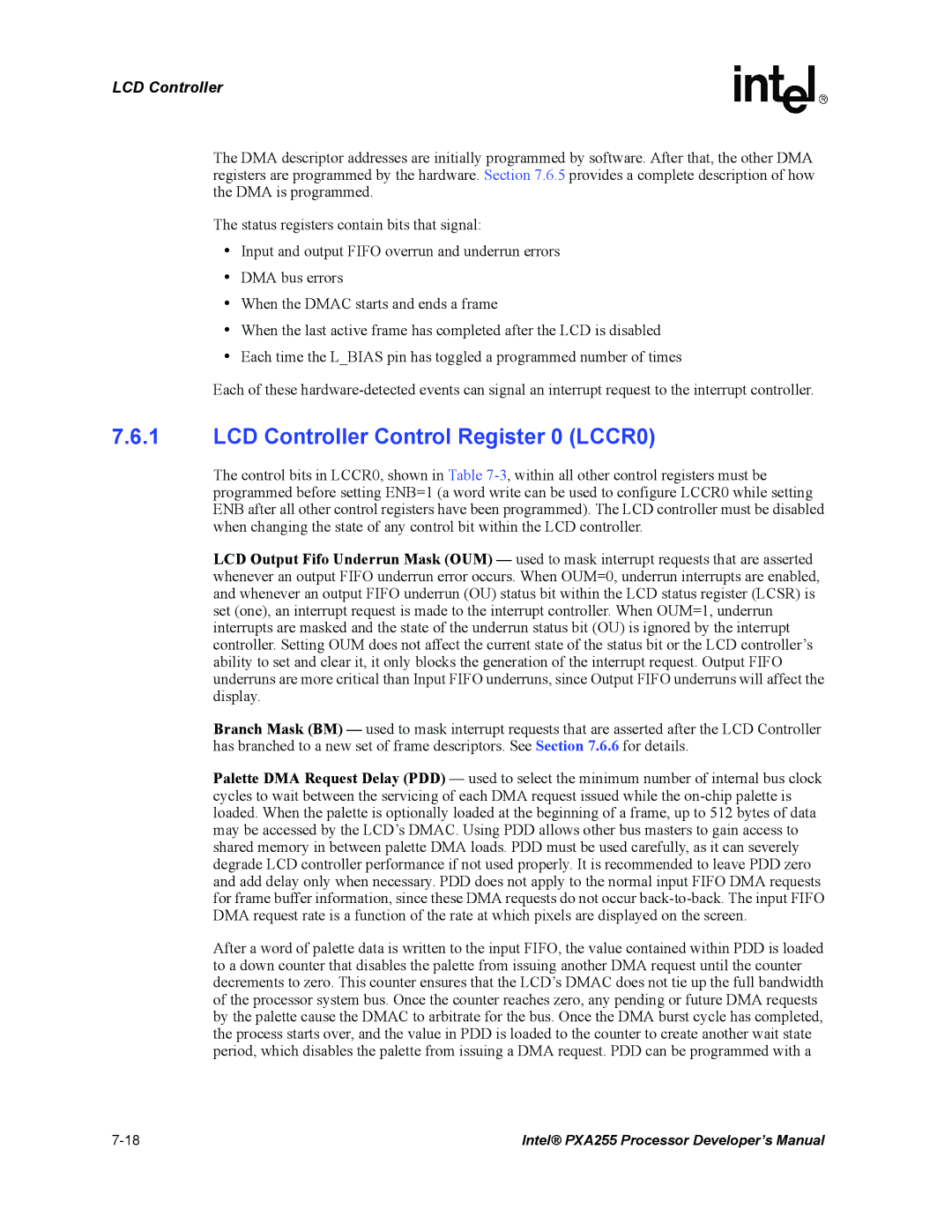 Intel PXA255 manual LCD Controller Control Register 0 LCCR0 