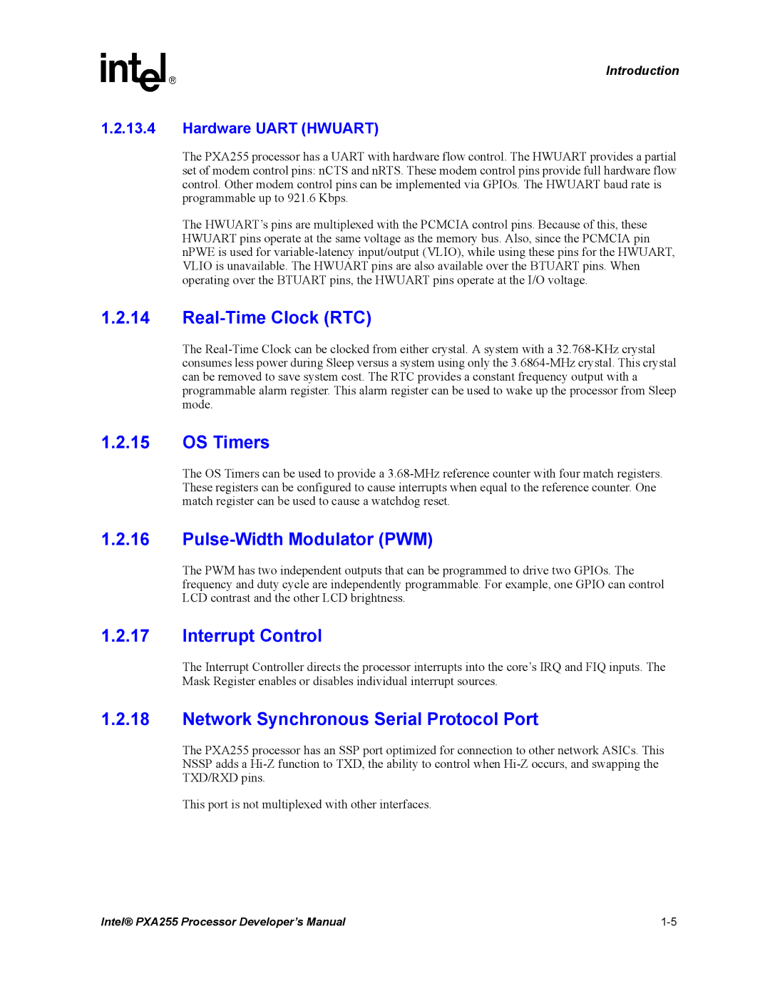 Intel PXA255 manual Real-Time Clock RTC, OS Timers, Pulse-Width Modulator PWM, Interrupt Control 