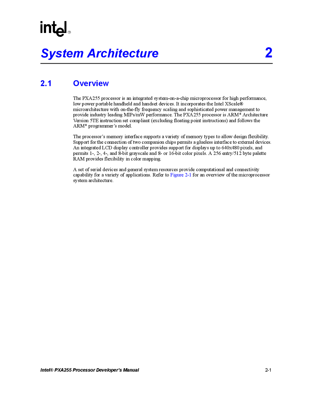 Intel PXA255 manual System Architecture, Overview 