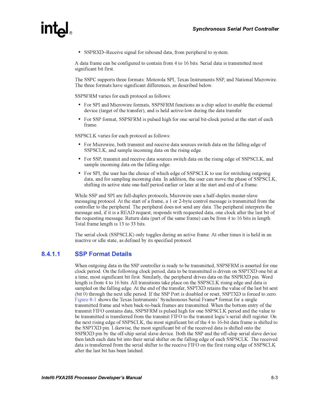 Intel PXA255 manual SSP Format Details 