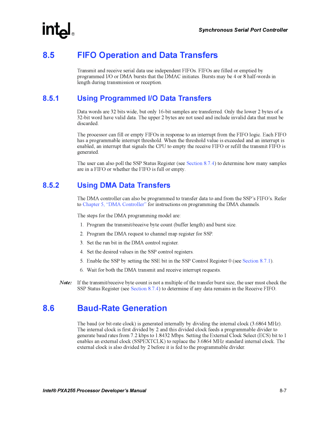 Intel PXA255 manual Fifo Operation and Data Transfers, Baud-Rate Generation, Using Programmed I/O Data Transfers 