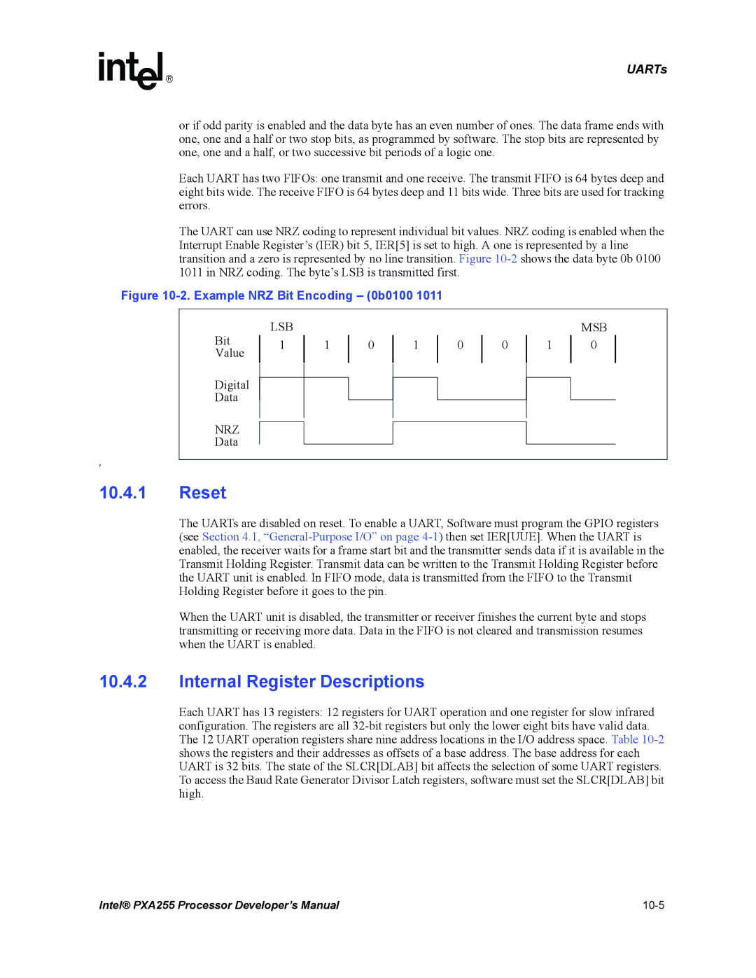 Intel PXA255 manual Reset, Internal Register Descriptions 