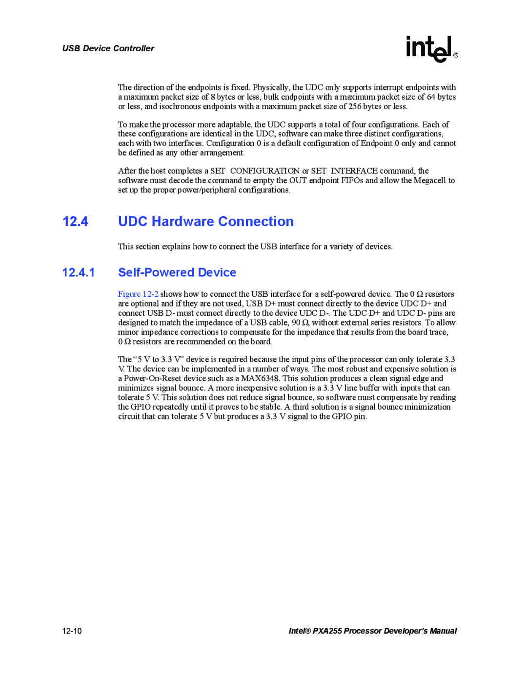 Intel PXA255 manual UDC Hardware Connection, Self-Powered Device 