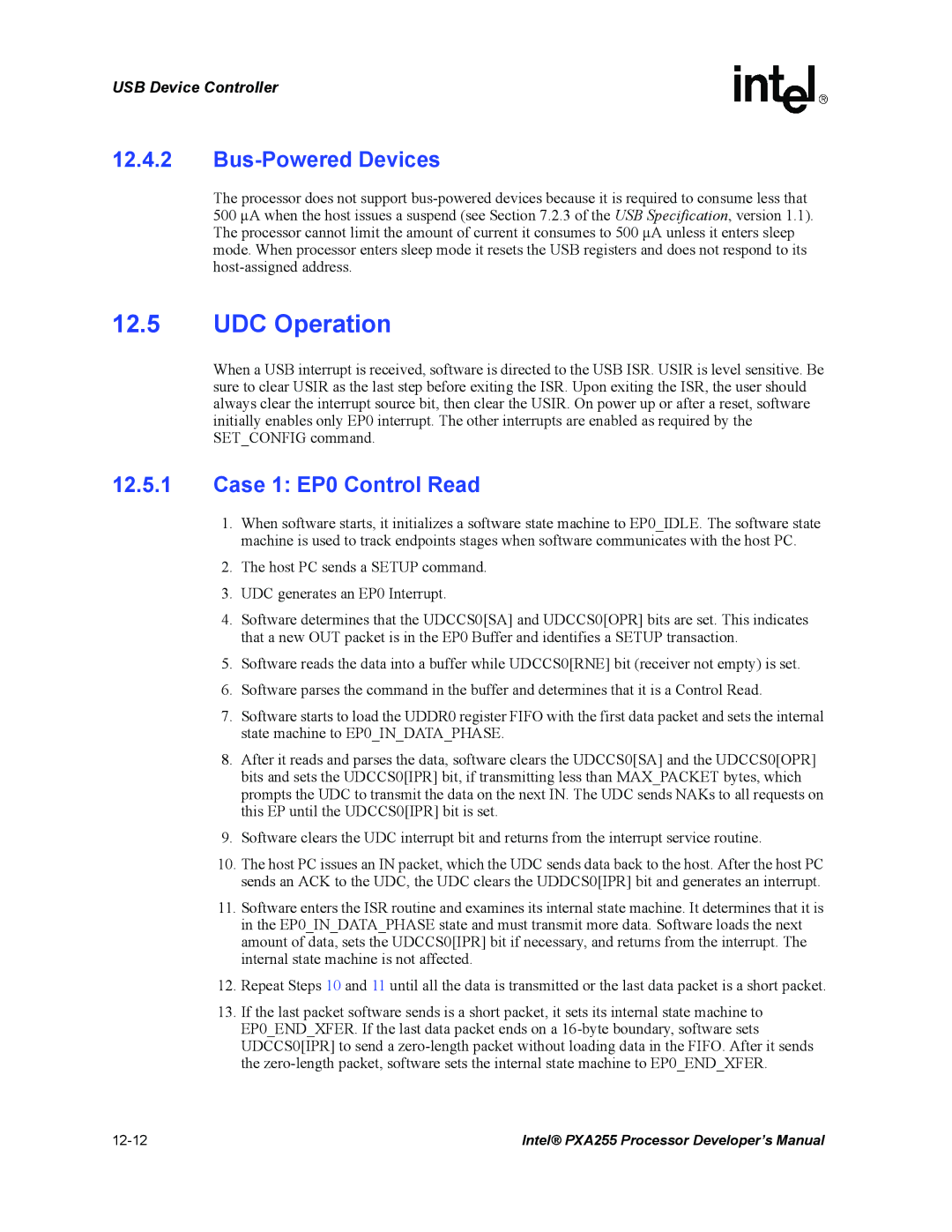 Intel PXA255 manual UDC Operation, Bus-Powered Devices, Case 1 EP0 Control Read 