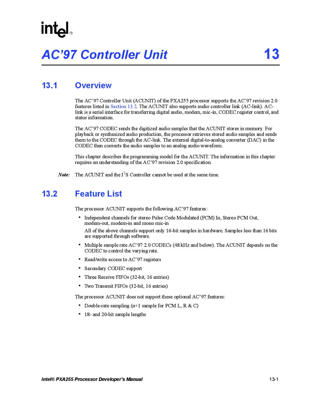 Intel PXA255 manual AC’97 Controller Unit 