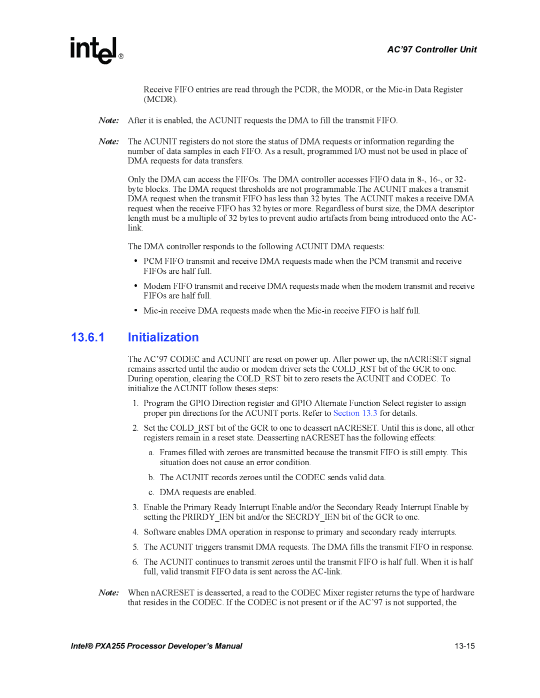 Intel PXA255 manual Initialization 