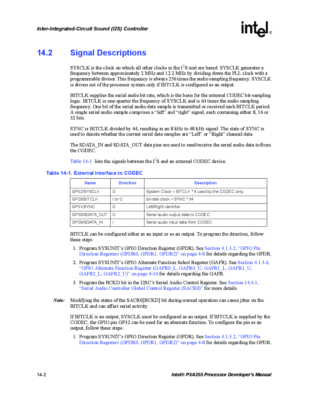 Intel PXA255 manual GP32/SYSCLK, GP29/SDATAIN 