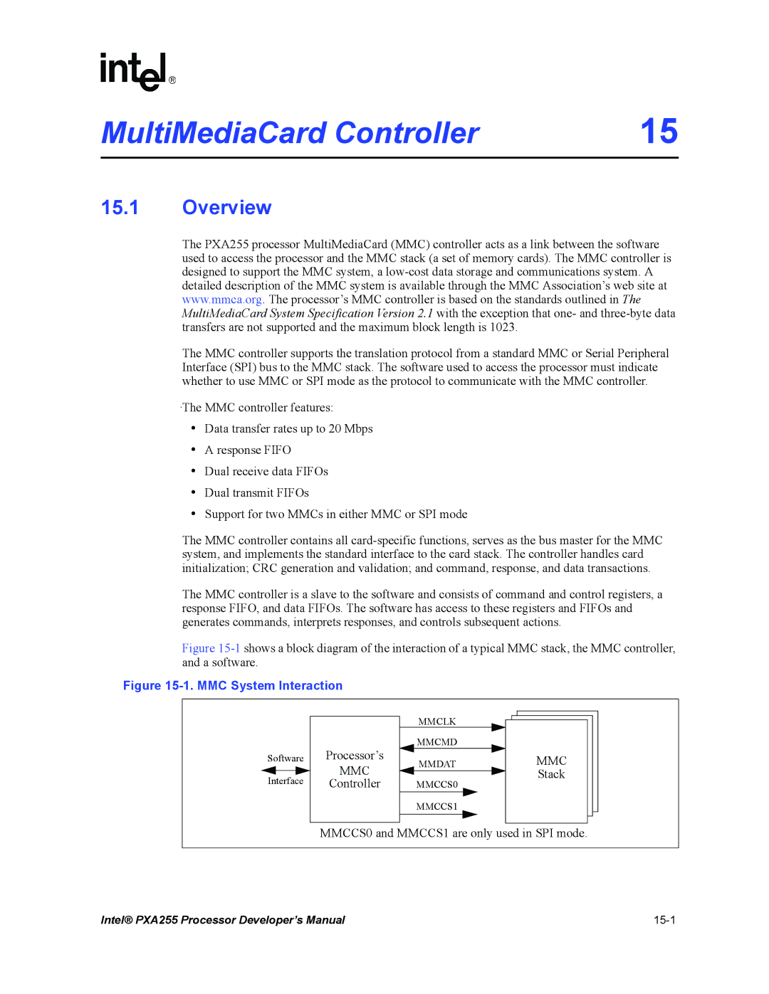 Intel PXA255 manual MultiMediaCard Controller 