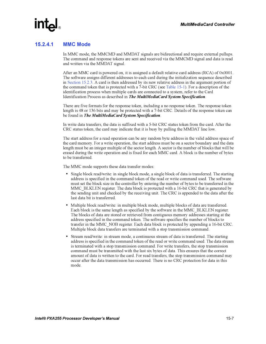 Intel PXA255 manual MMC Mode 