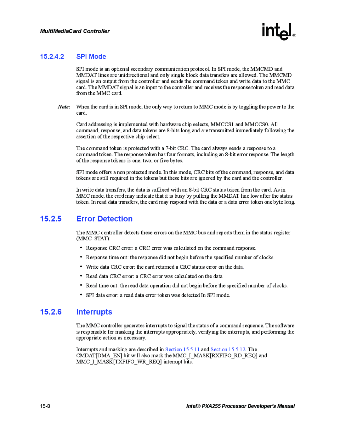 Intel PXA255 manual Error Detection, SPI Mode 