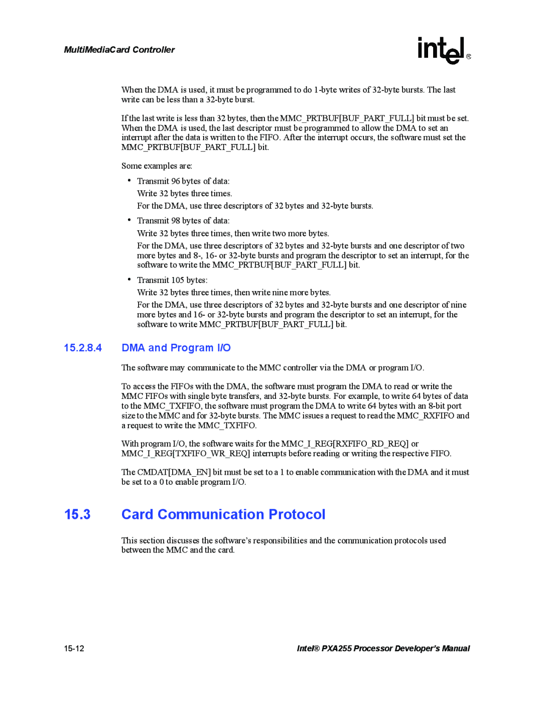 Intel PXA255 manual Card Communication Protocol, DMA and Program I/O 