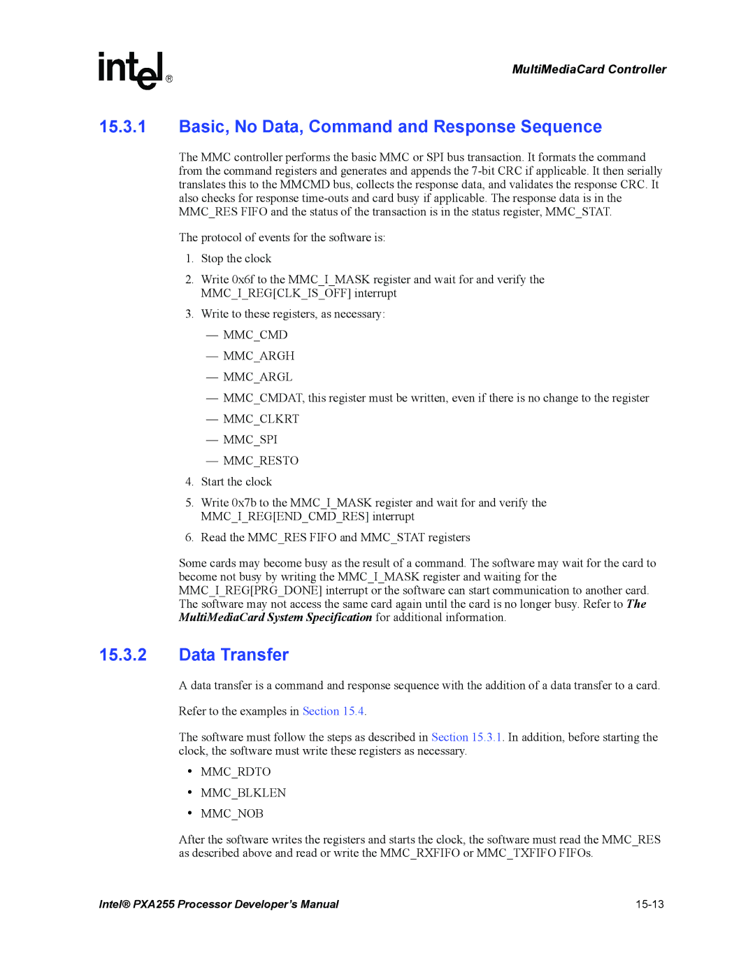 Intel PXA255 manual Basic, No Data, Command and Response Sequence, Mmcclkrt Mmcspi Mmcresto 