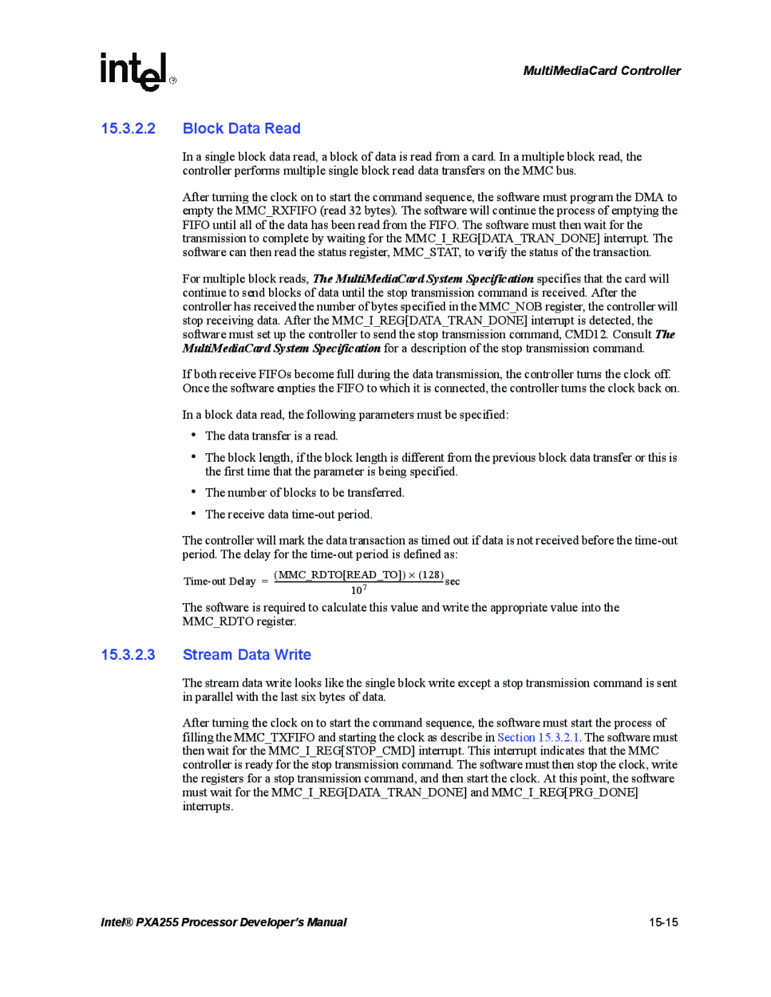 Intel PXA255 manual Block Data Read, Stream Data Write 