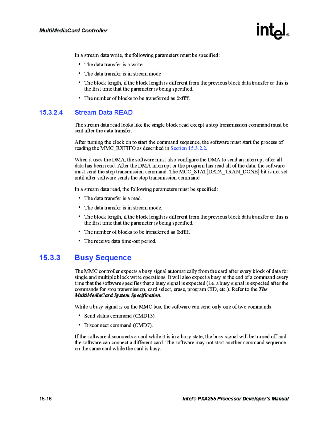 Intel PXA255 manual Busy Sequence, Stream Data Read 