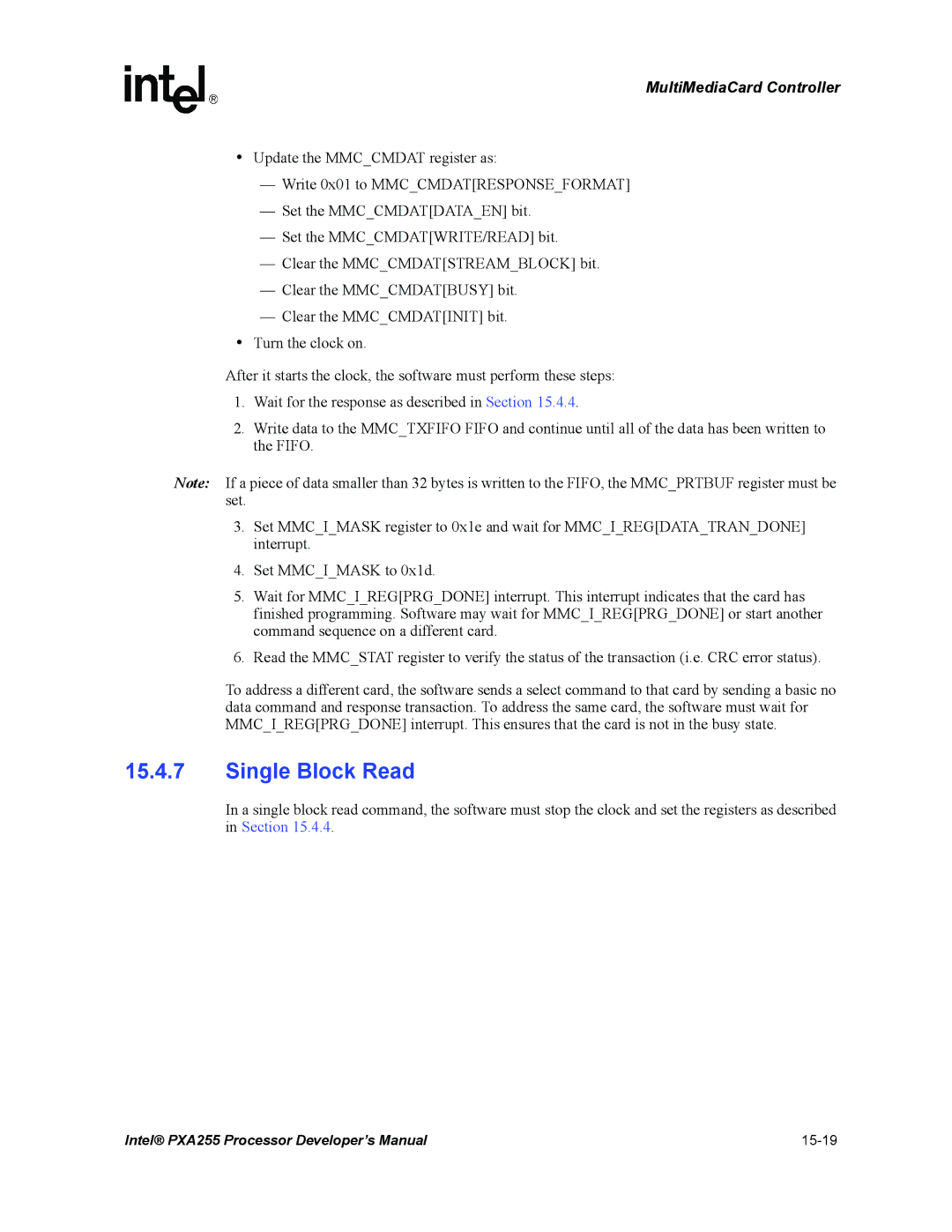 Intel PXA255 manual Single Block Read 