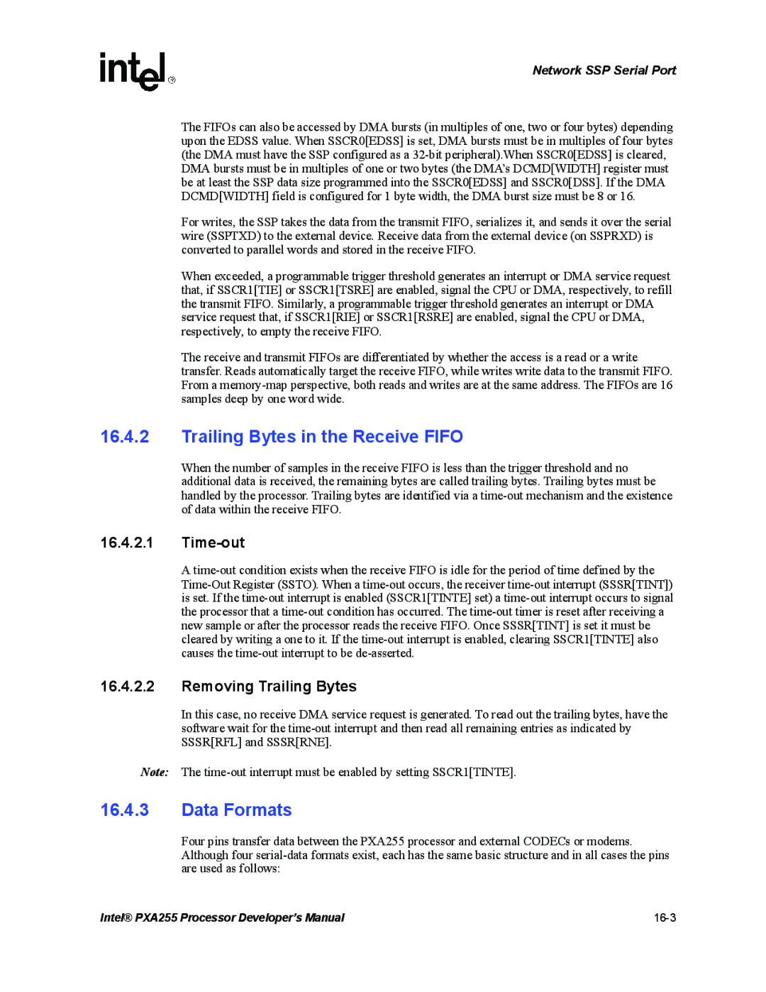 Intel PXA255 manual Trailing Bytes in the Receive Fifo, Data Formats 